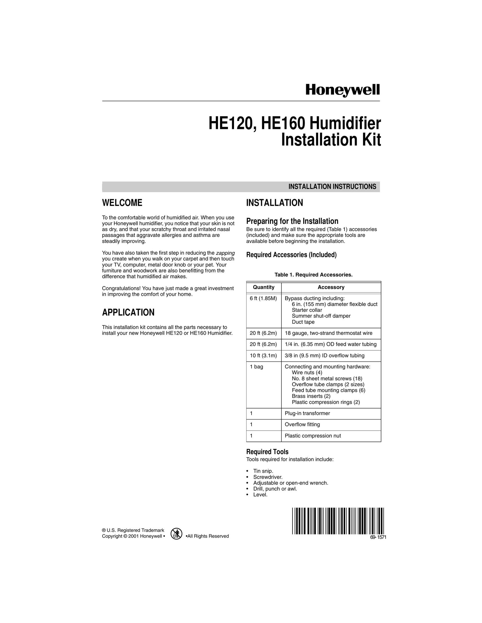 Honeywell HE160 Humidifier User Manual
