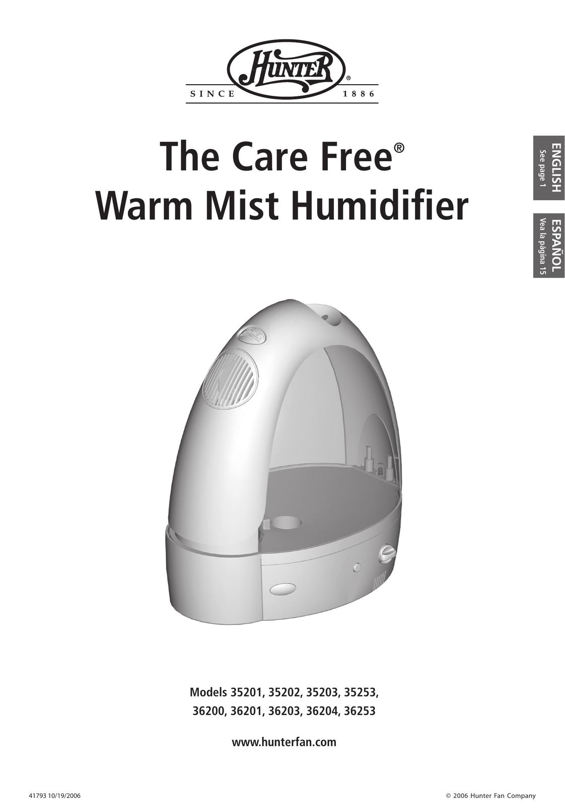 Hunter Fan 35201 Humidifier User Manual