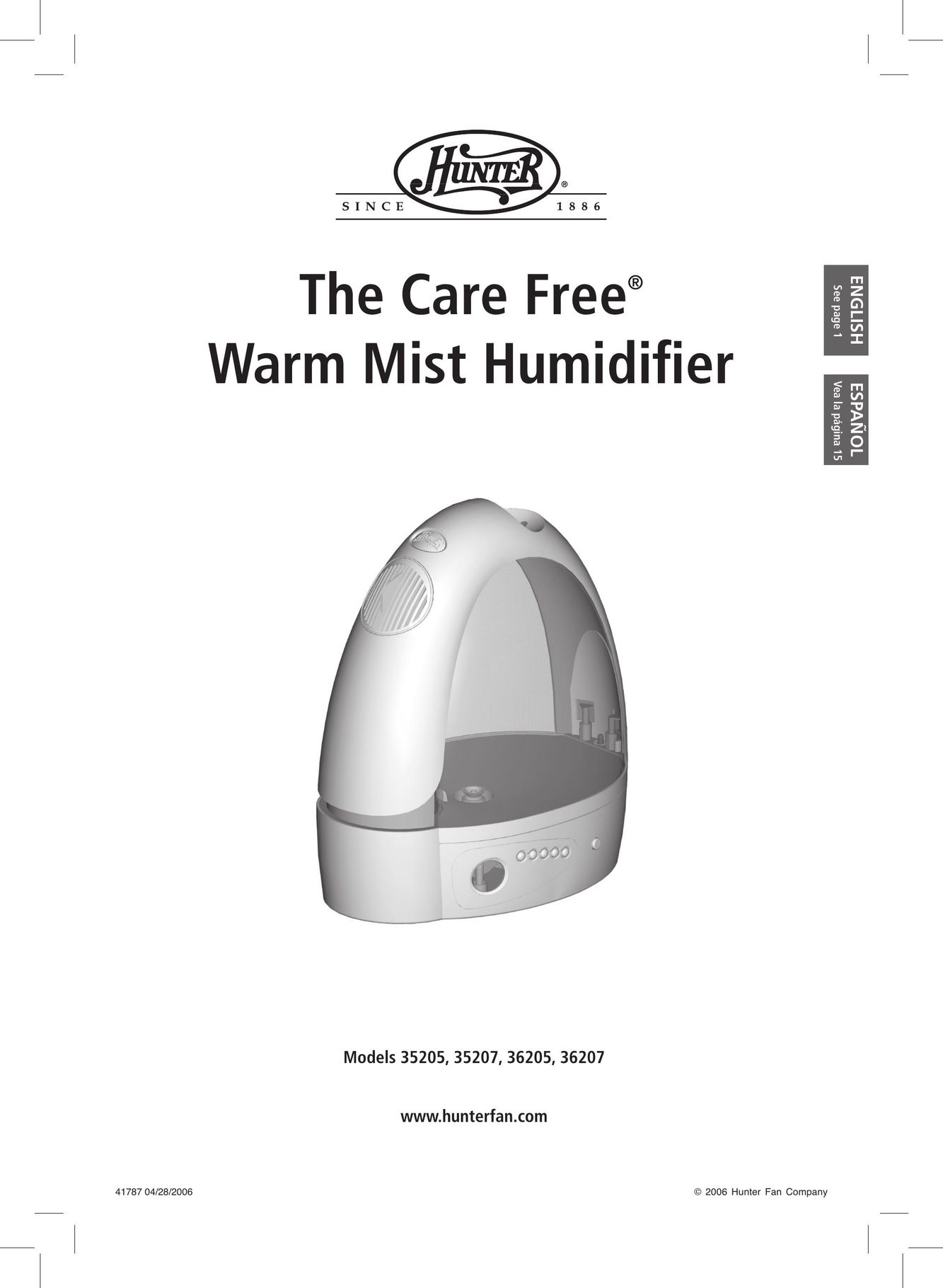 Hunter Fan 36205 Humidifier User Manual