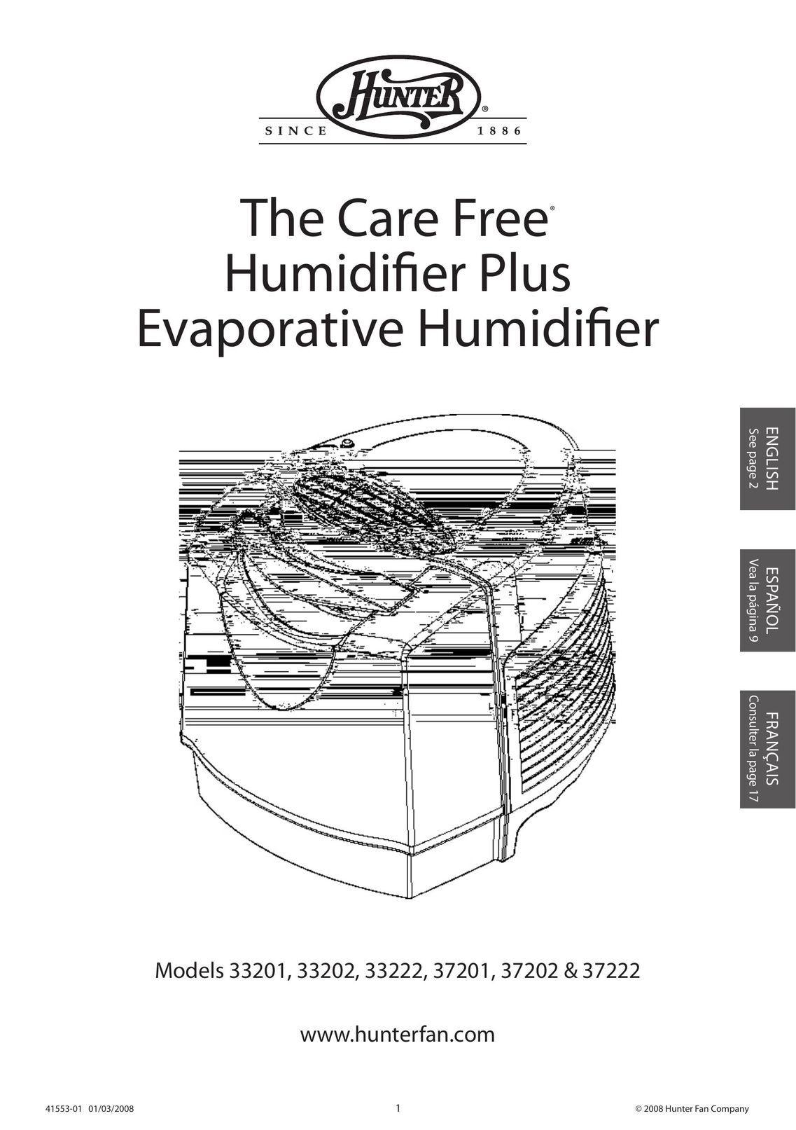 Hunter Fan 37202 Humidifier User Manual