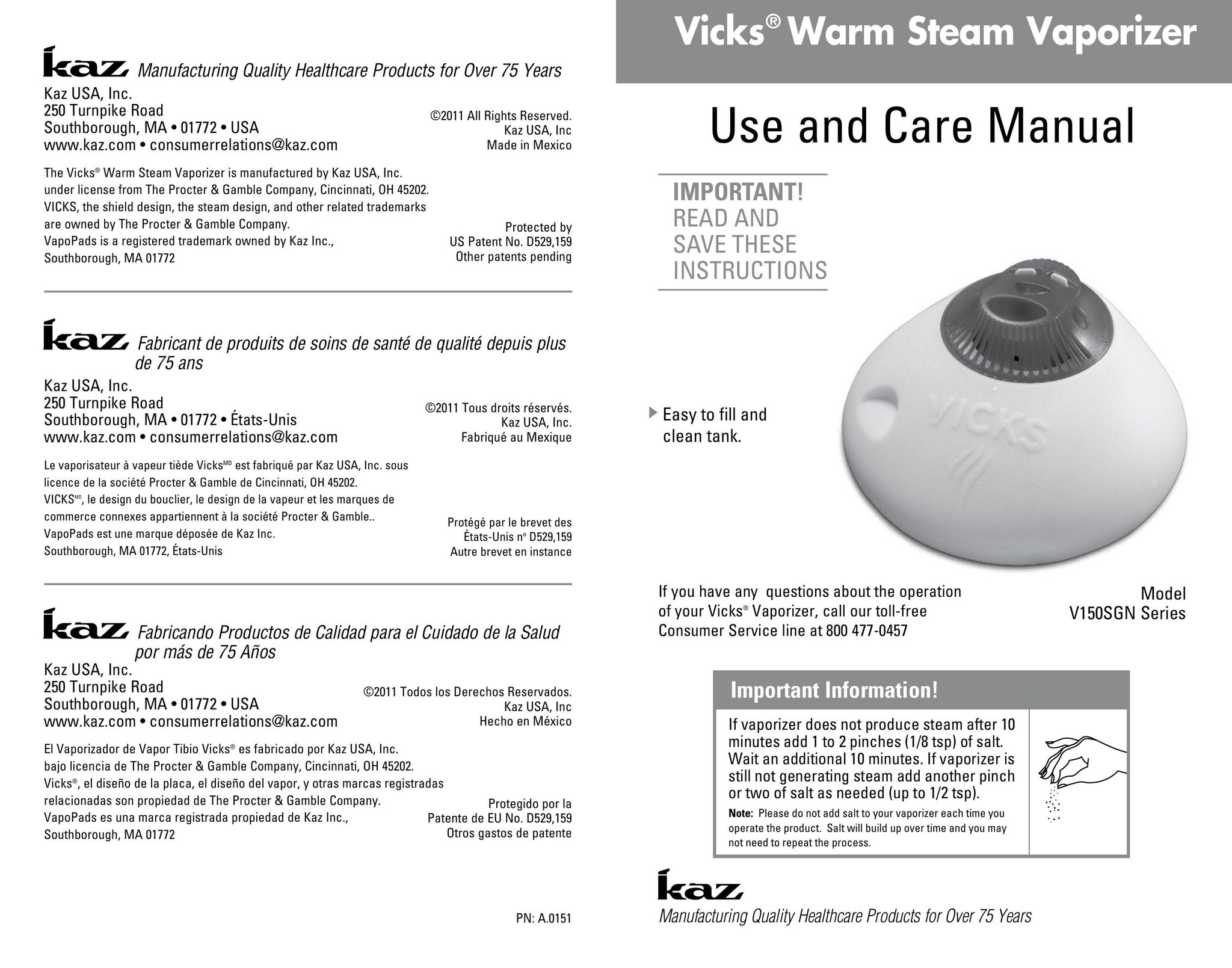 Kaz V150SGN Humidifier User Manual