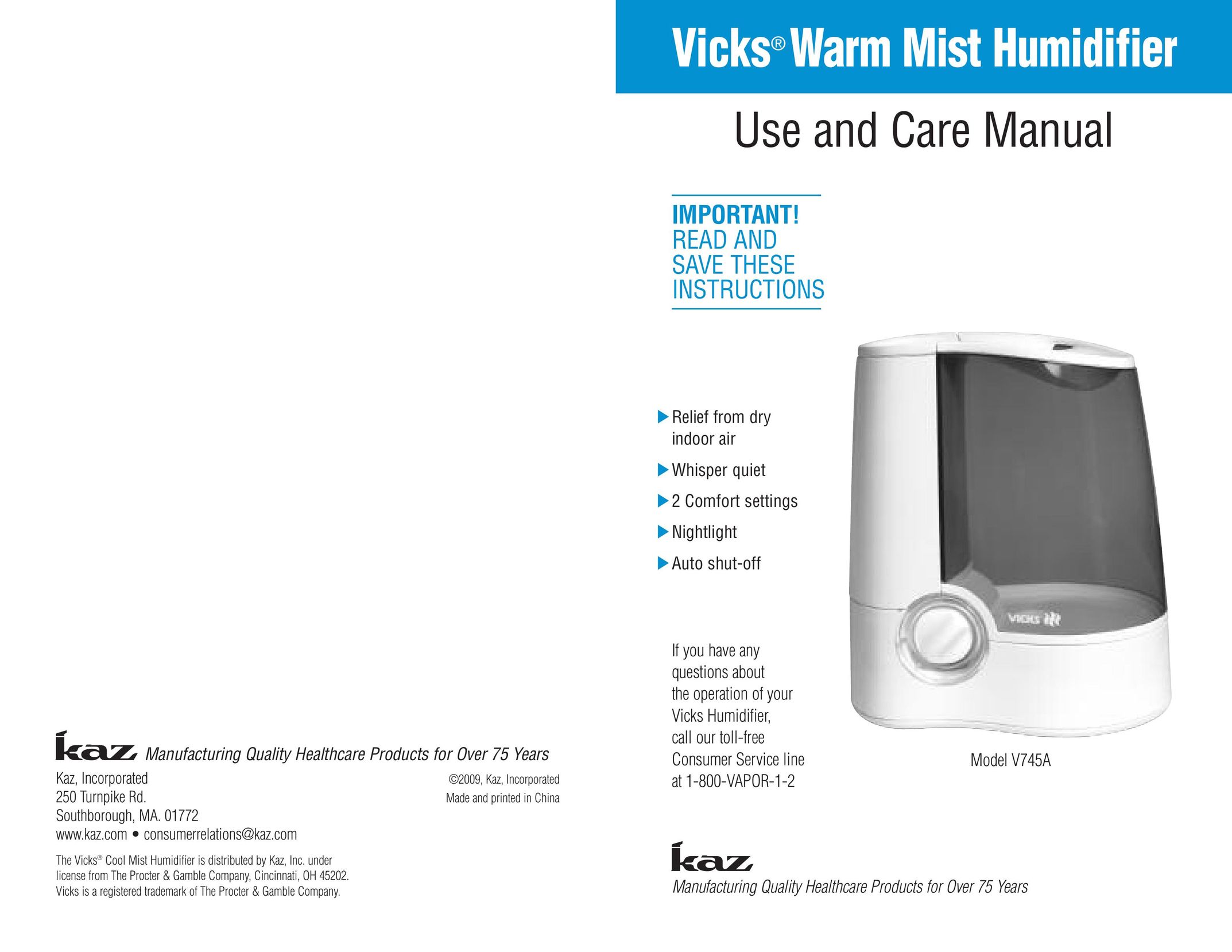 Kaz V745A Humidifier User Manual