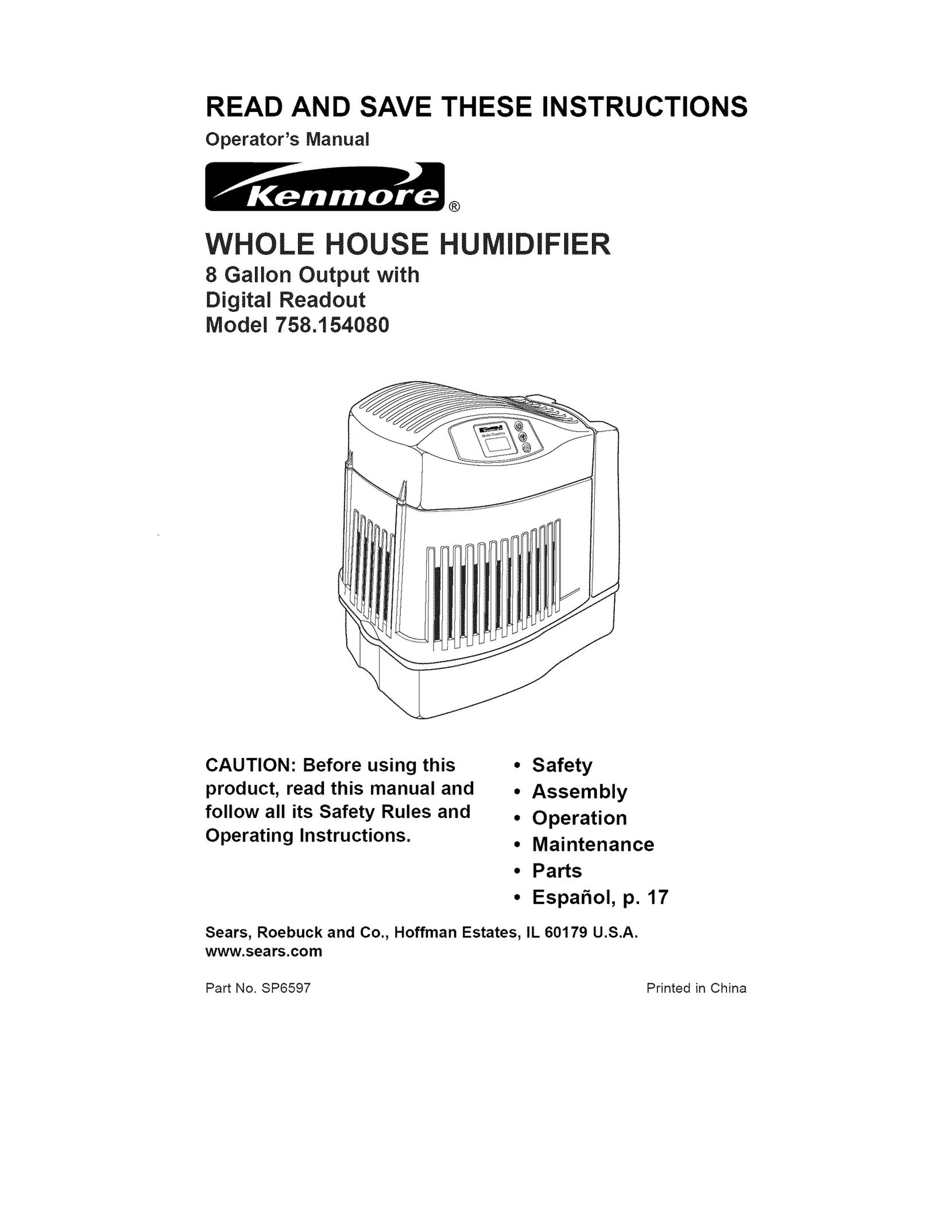 Kenmore 758.15408 Humidifier User Manual