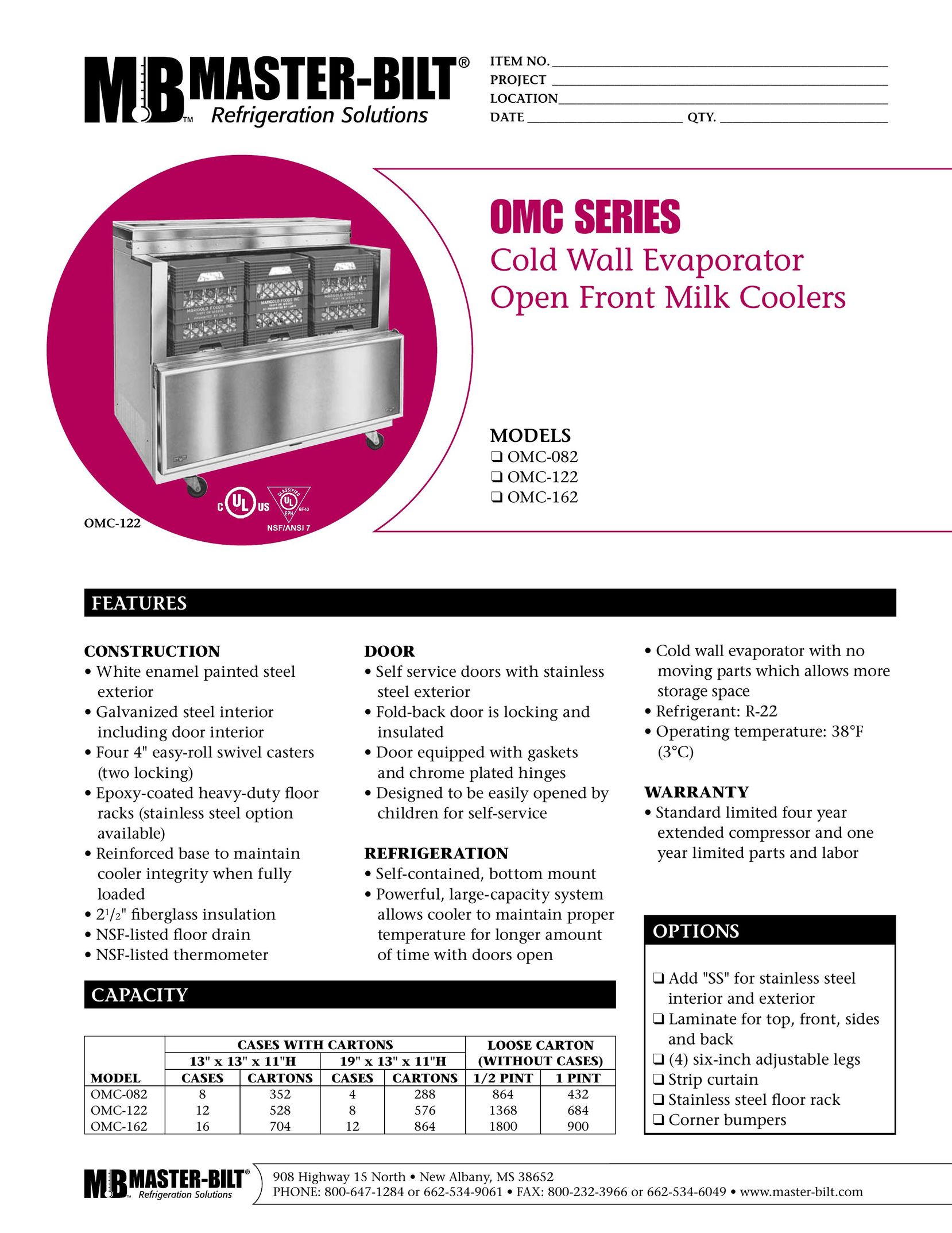 Master Bilt OMC Series Humidifier User Manual