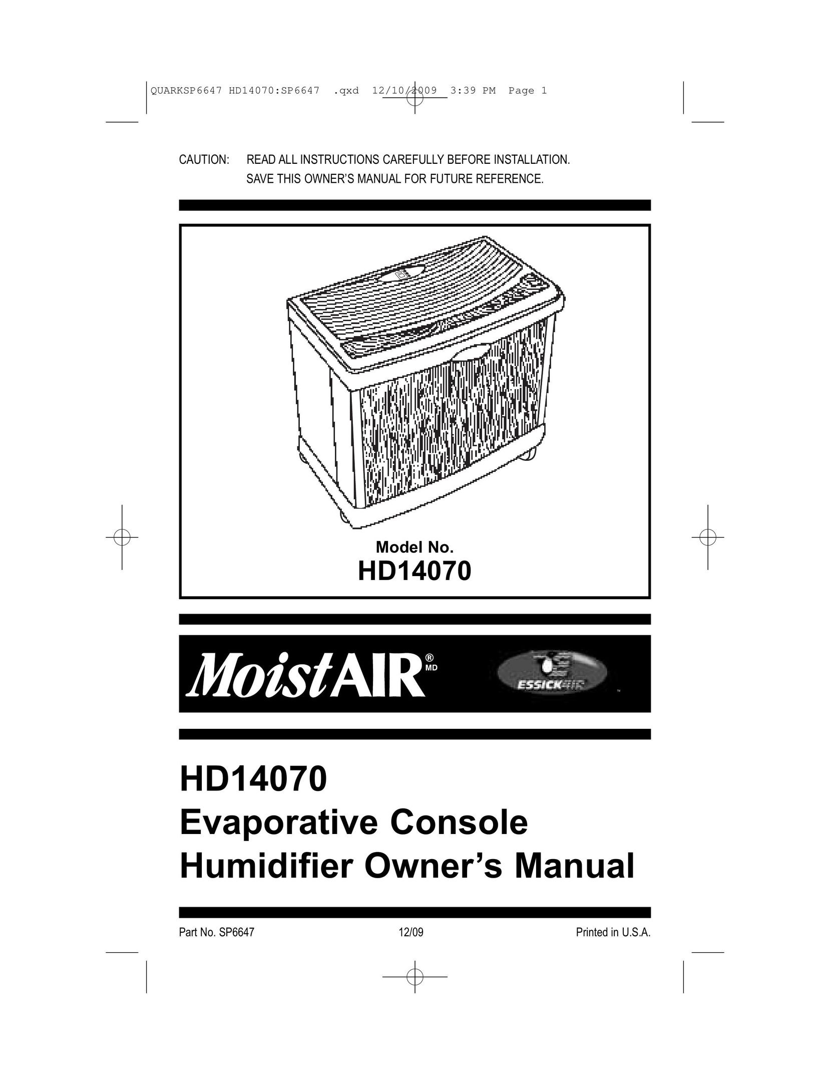 MoistAir HD14070 Humidifier User Manual