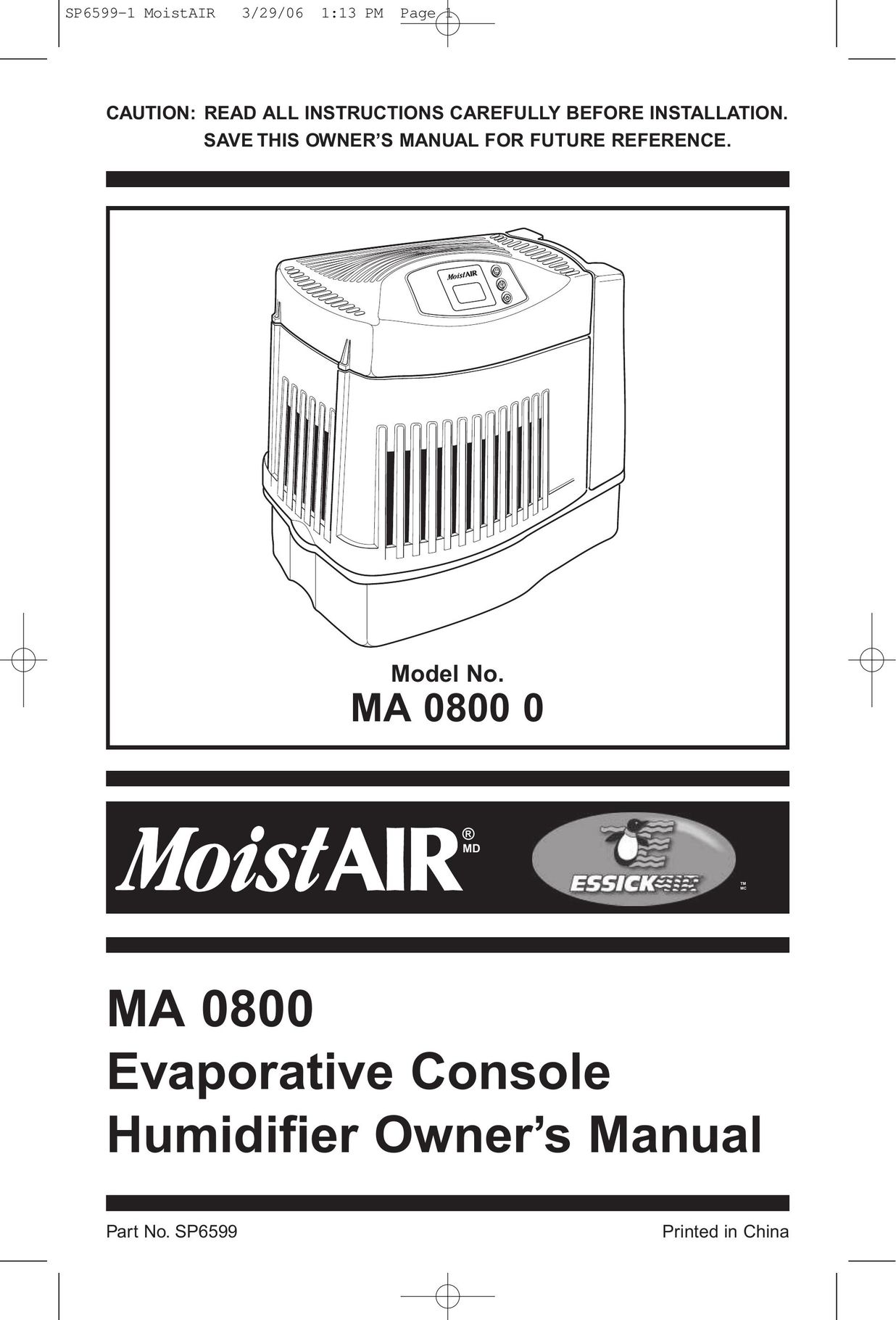 MoistAir MA 0800 0 Humidifier User Manual