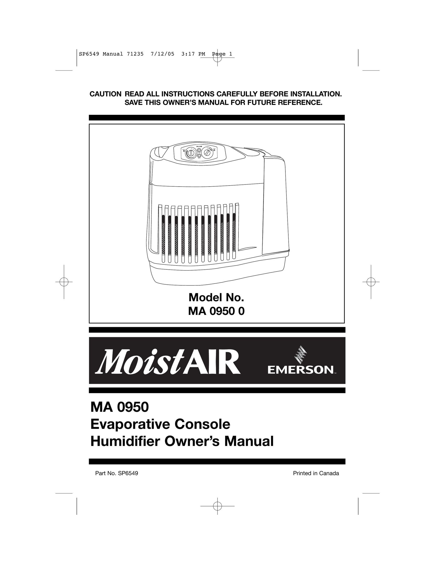 MoistAir MA 0950 Humidifier User Manual