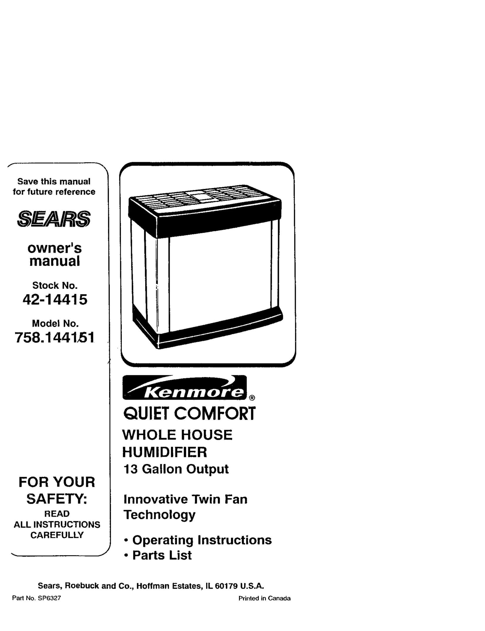 Sears 758.144151 Humidifier User Manual