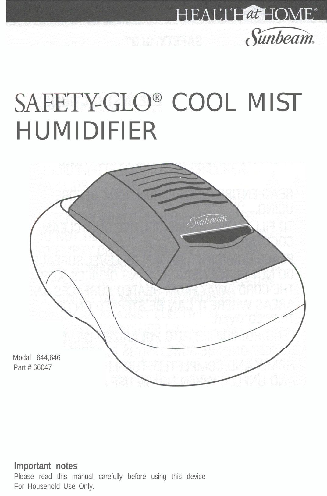 Sunbeam 644 Humidifier User Manual