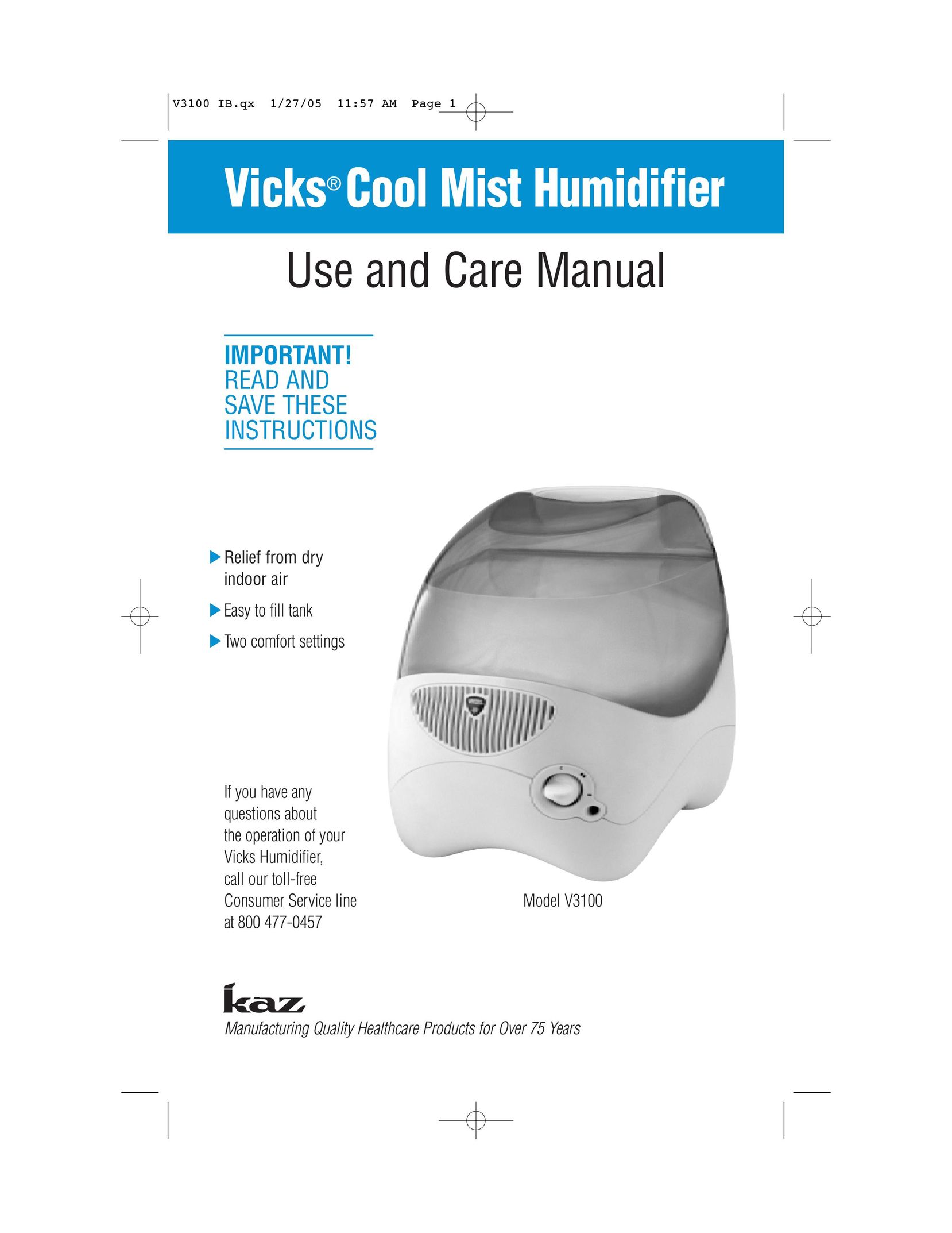 Vicks V3100 Humidifier User Manual