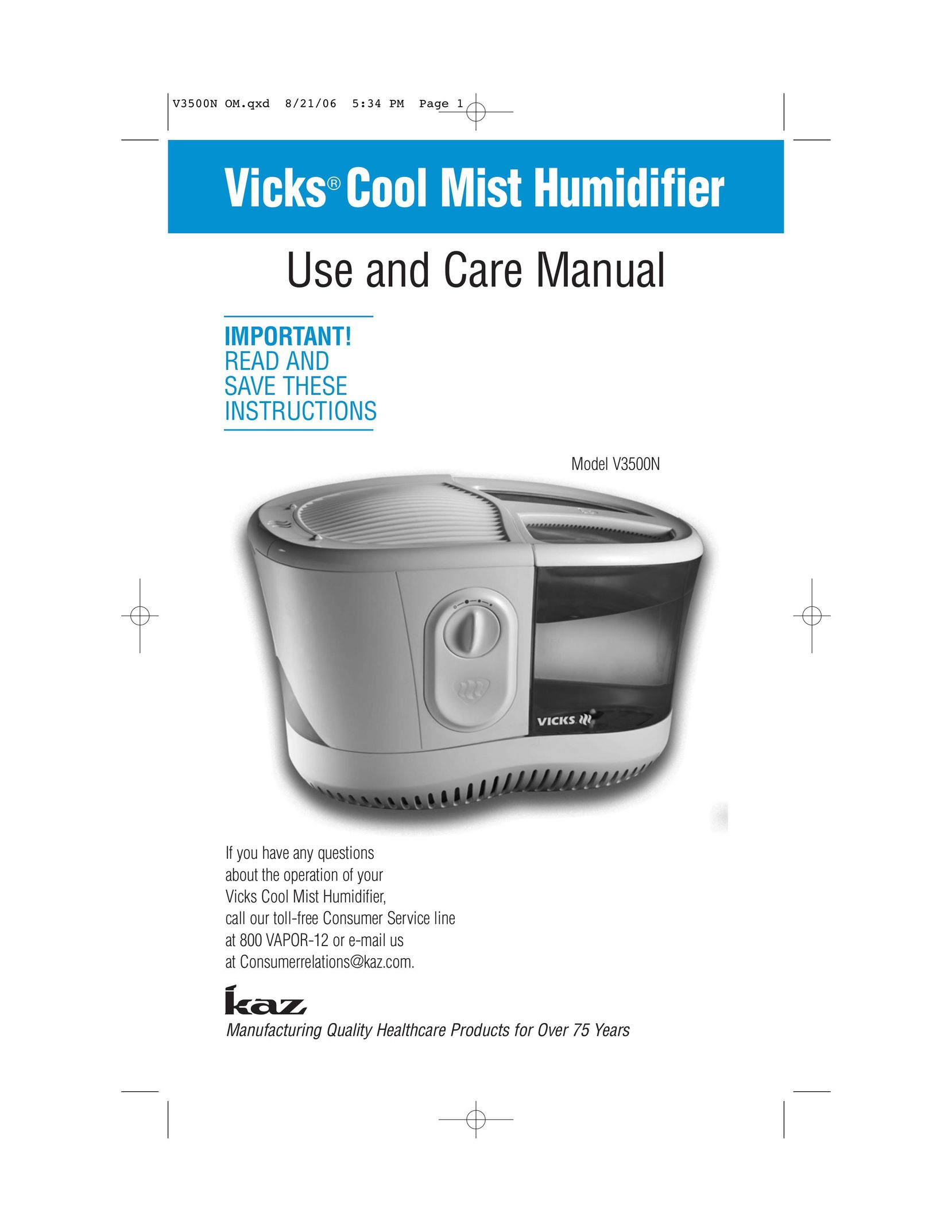 Vicks V3500N Humidifier User Manual