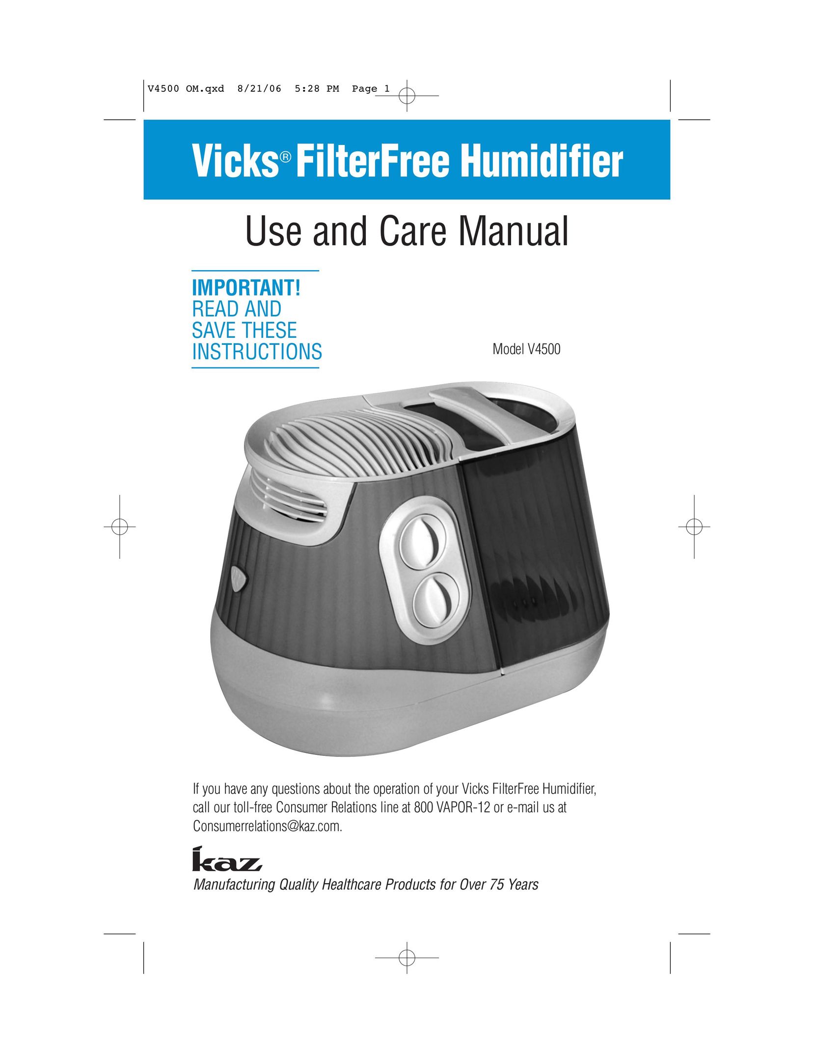 Vicks V4500 Humidifier User Manual
