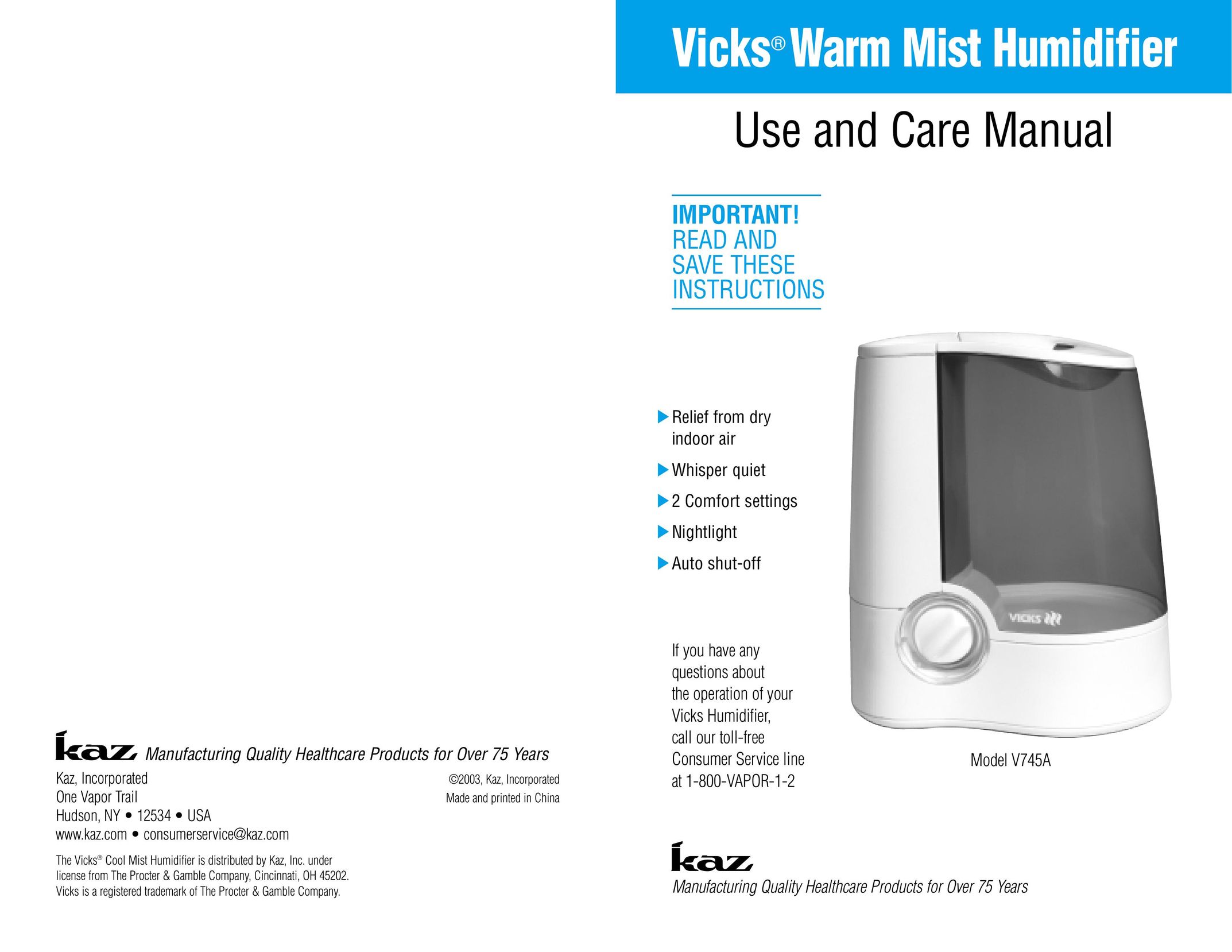 Vicks V745A Humidifier User Manual
