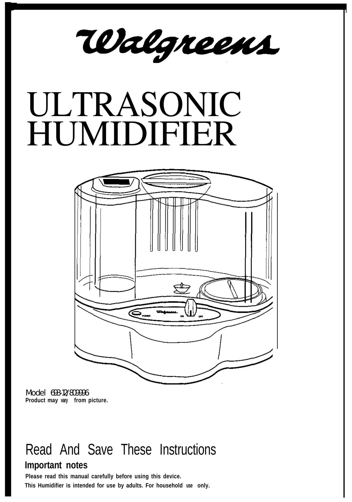 Walgreens 693-12/809996 Humidifier User Manual