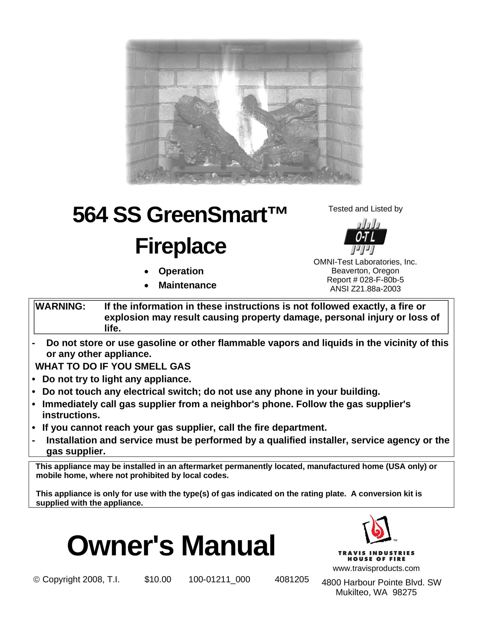 Avalon Stoves 564 SS Indoor Fireplace User Manual