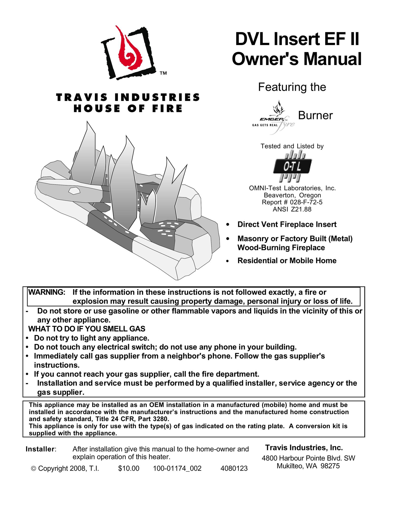 Avalon Stoves DVL Insert EF II Indoor Fireplace User Manual