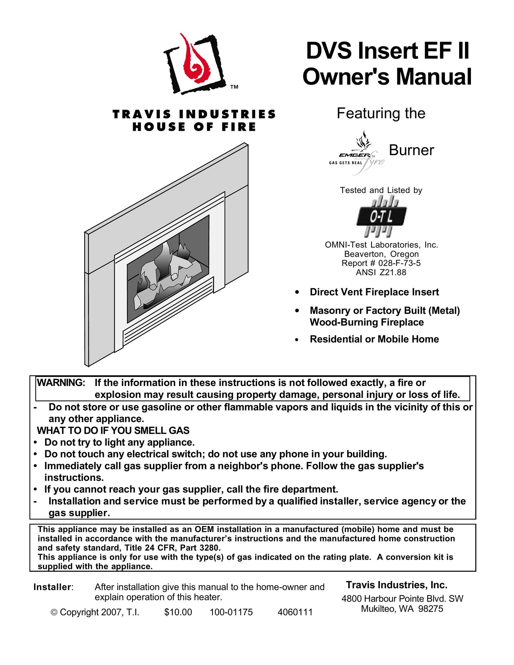 Avalon Stoves DVS Insert EF II Indoor Fireplace User Manual