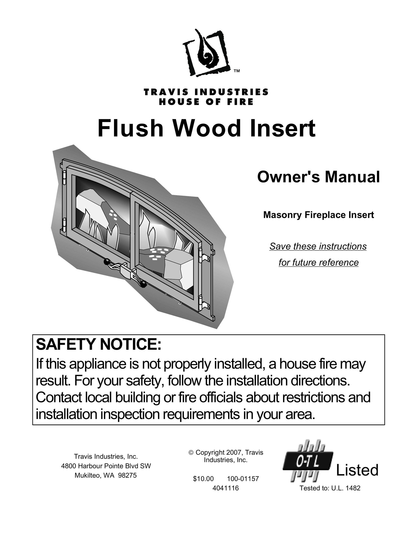 Avalon Stoves Flush Wood Insert Indoor Fireplace User Manual