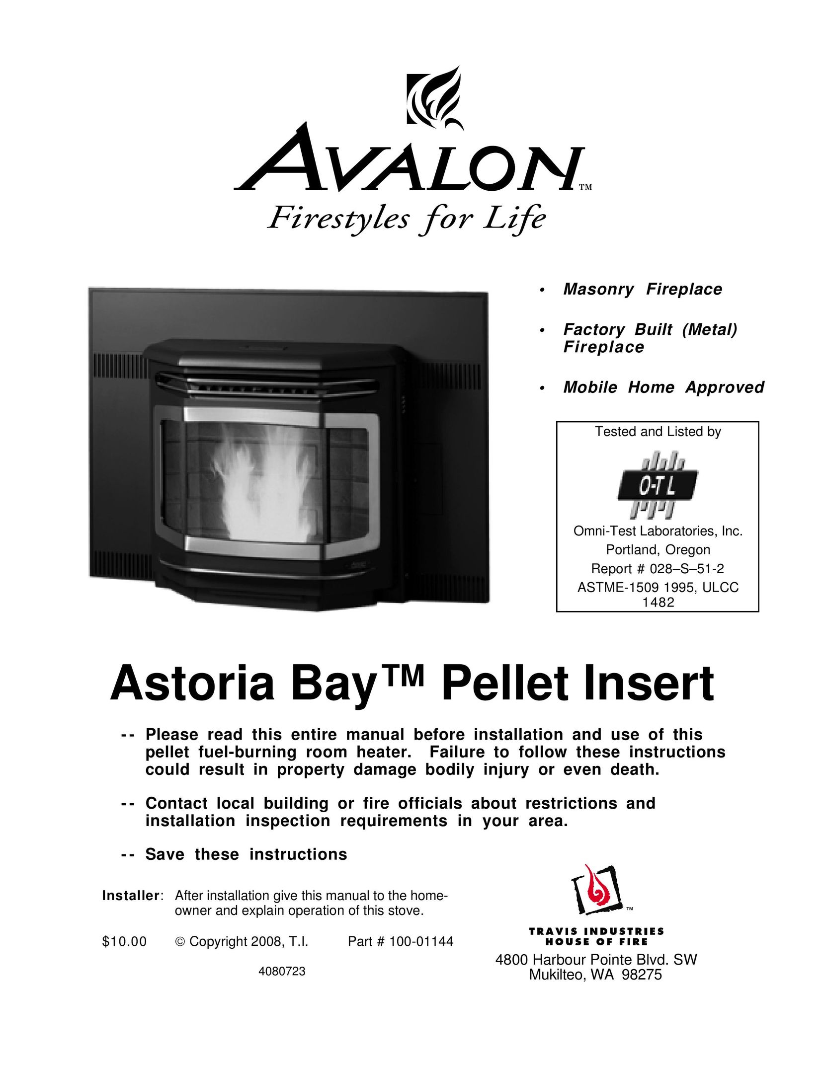 Avalon Stoves Indoor Fireplace Indoor Fireplace User Manual