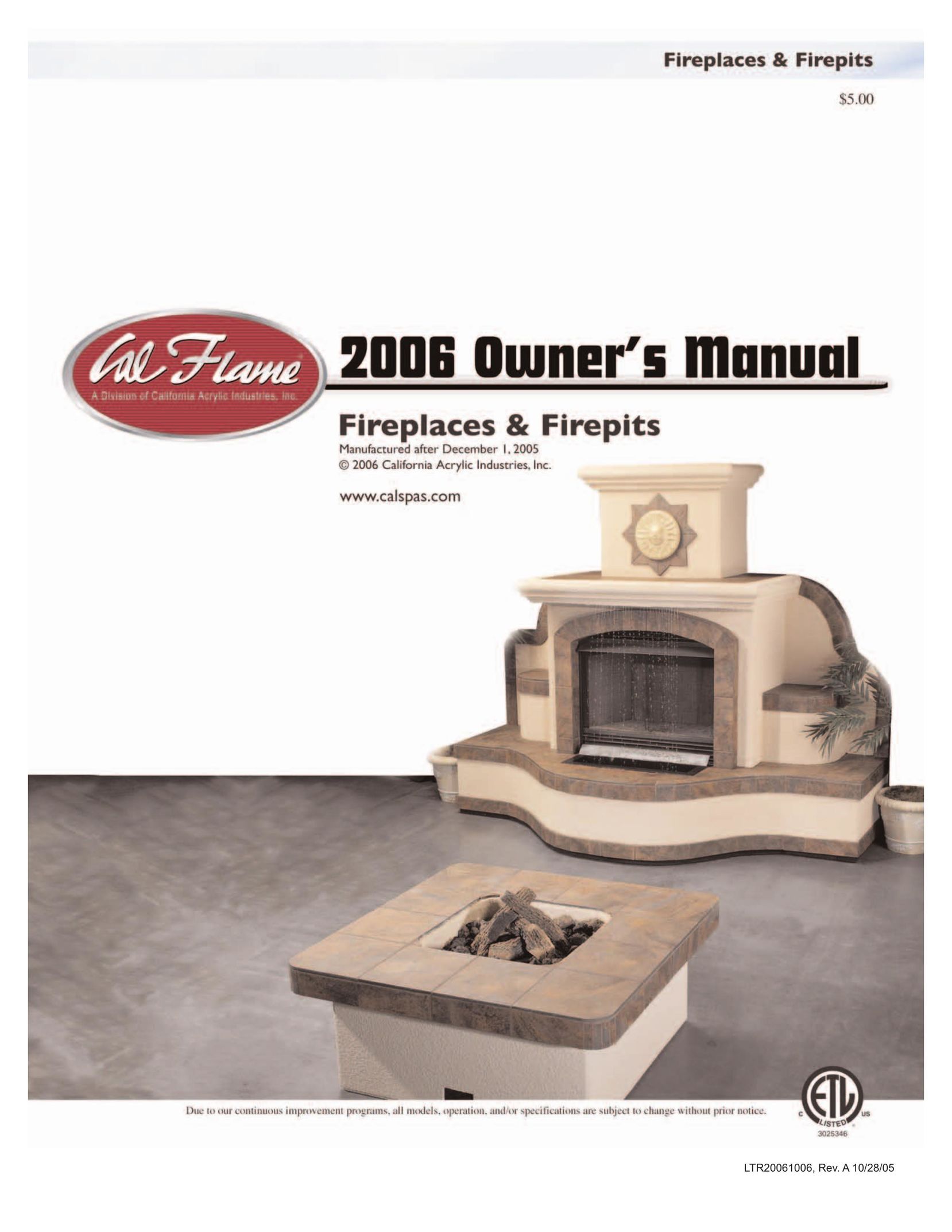 Cal Flame Fireplaces & Firepits 2006 Indoor Fireplace User Manual