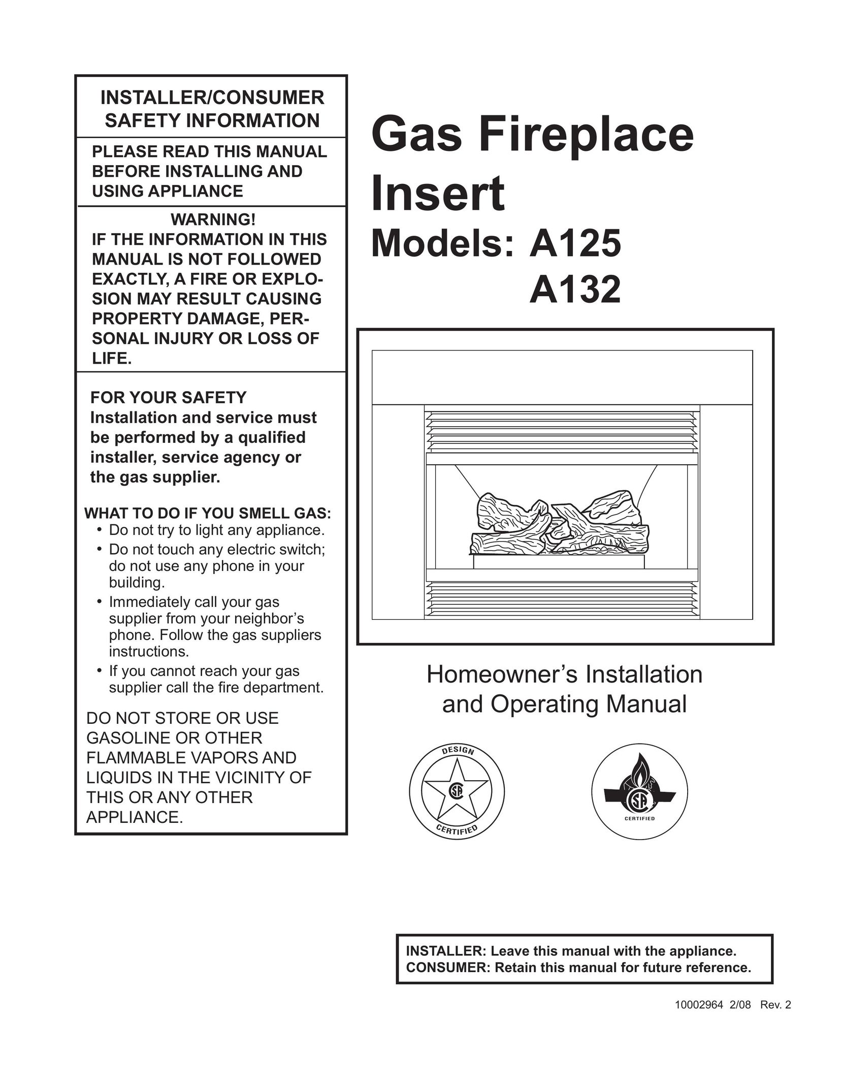 CFM Corporation A125 Indoor Fireplace User Manual