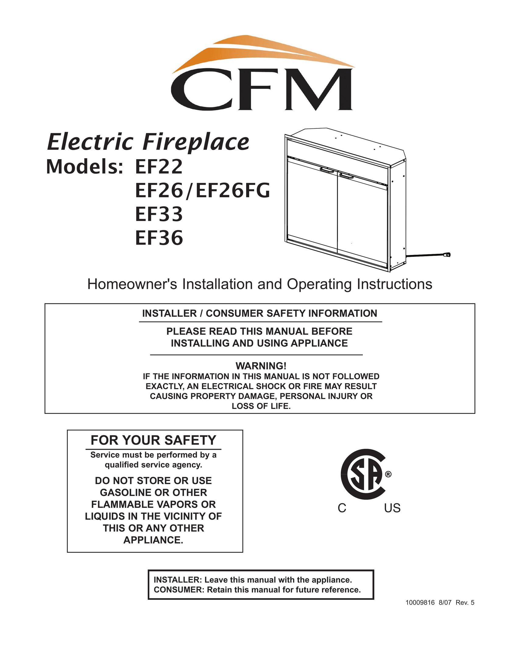 CFM Corporation EF26FG Indoor Fireplace User Manual