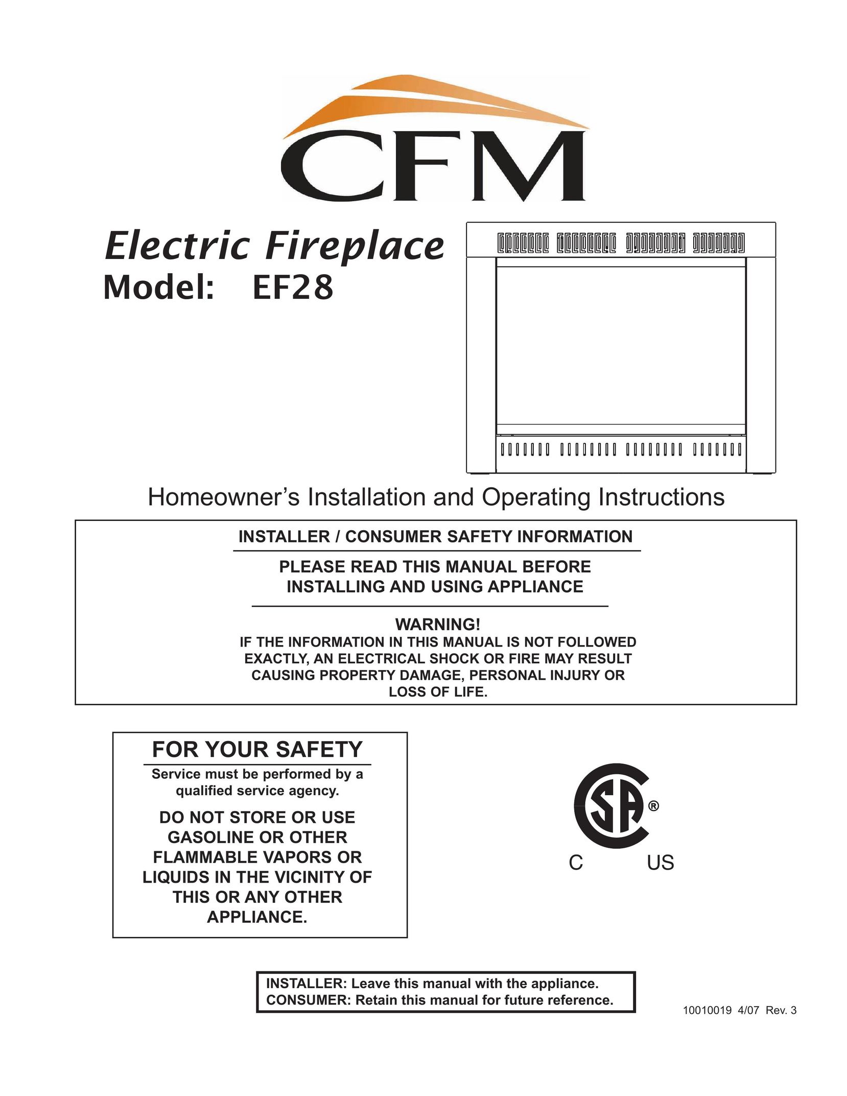 CFM Corporation EF28 Indoor Fireplace User Manual