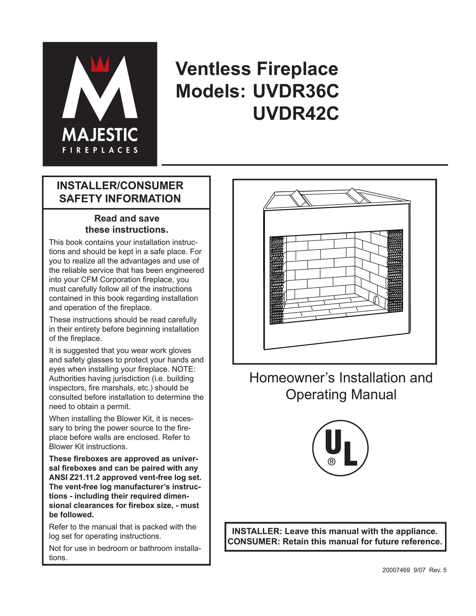 CFM Corporation UVDR42C Indoor Fireplace User Manual