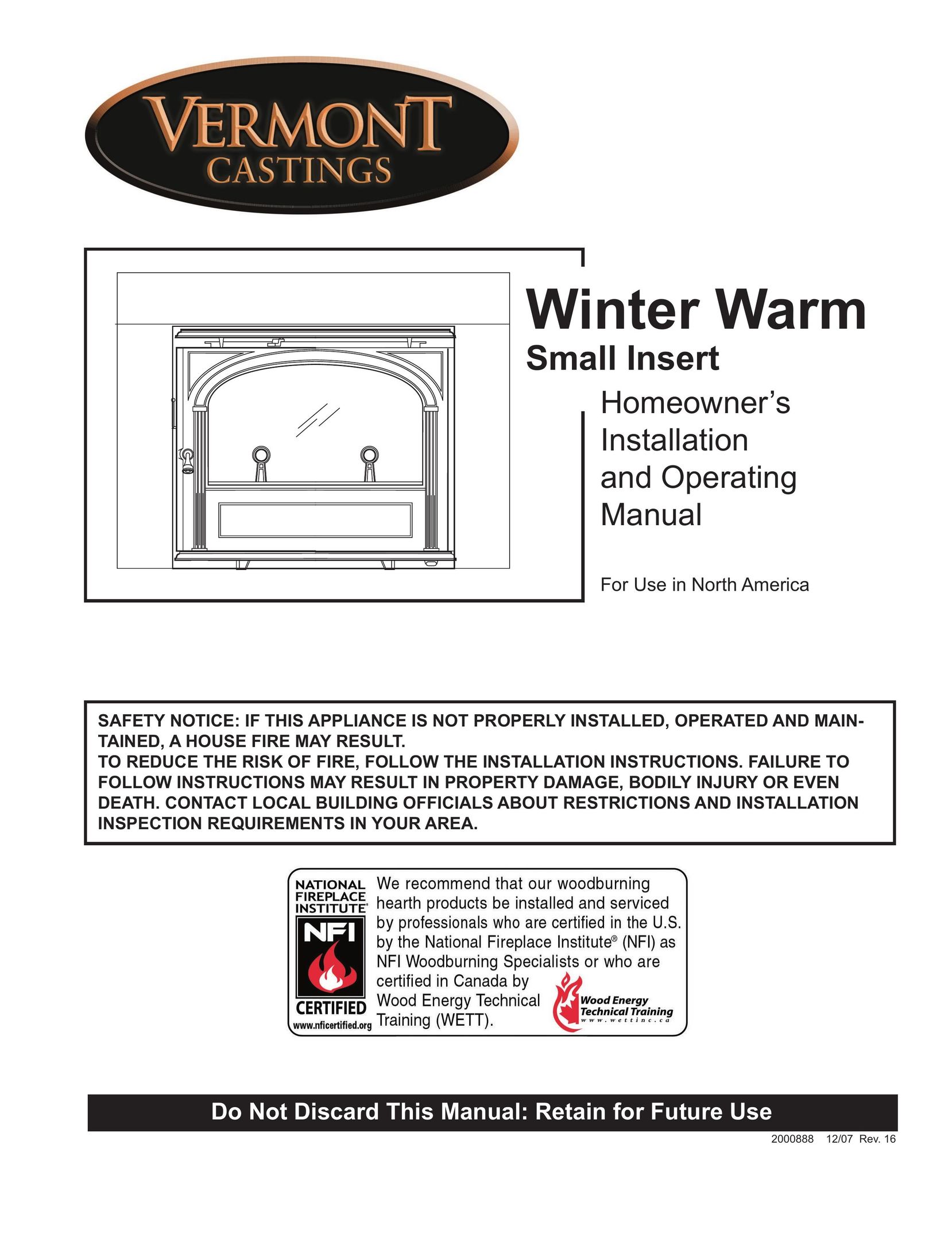 CFM Corporation Winter Warm - Small Insert Indoor Fireplace User Manual