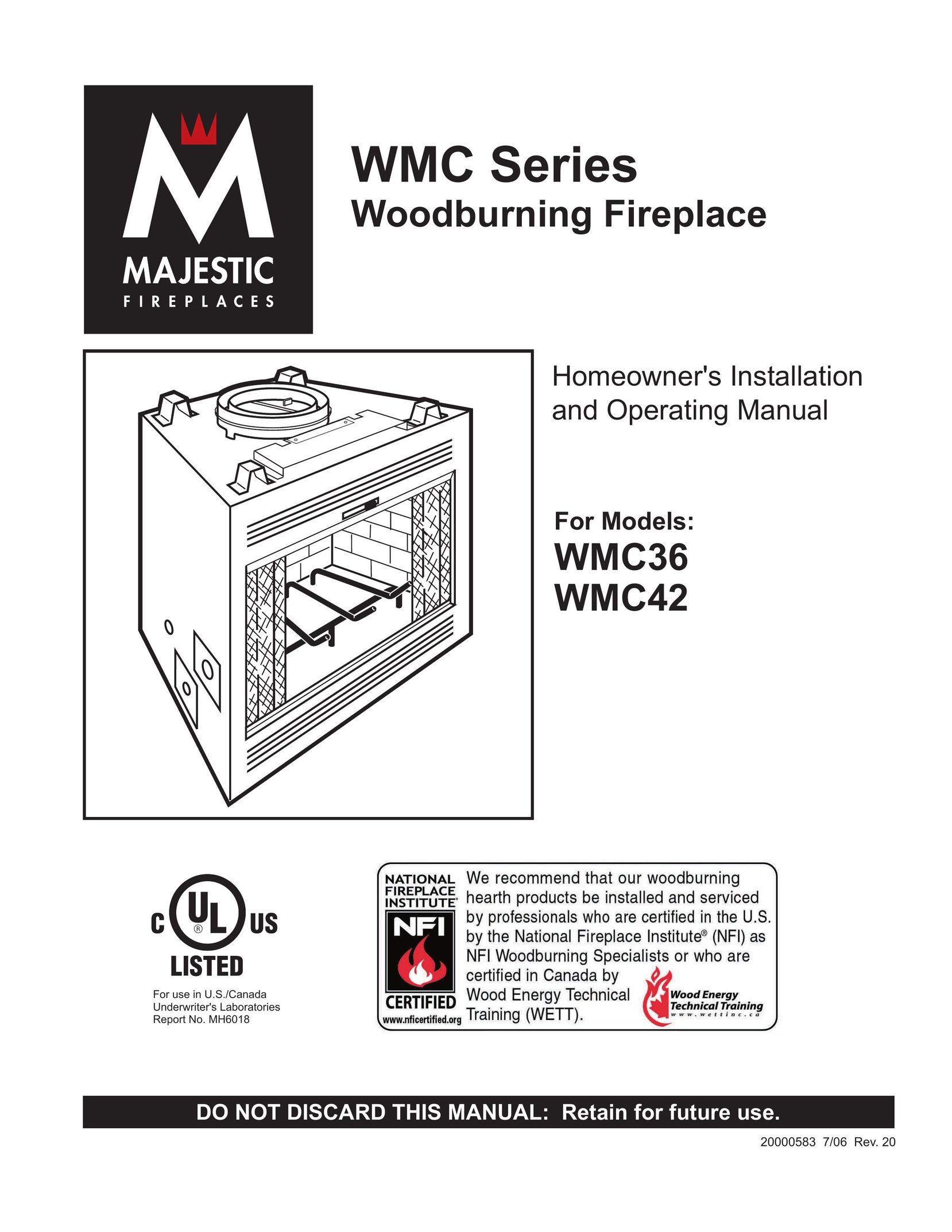 CFM Corporation WMC36 WMC42 Indoor Fireplace User Manual