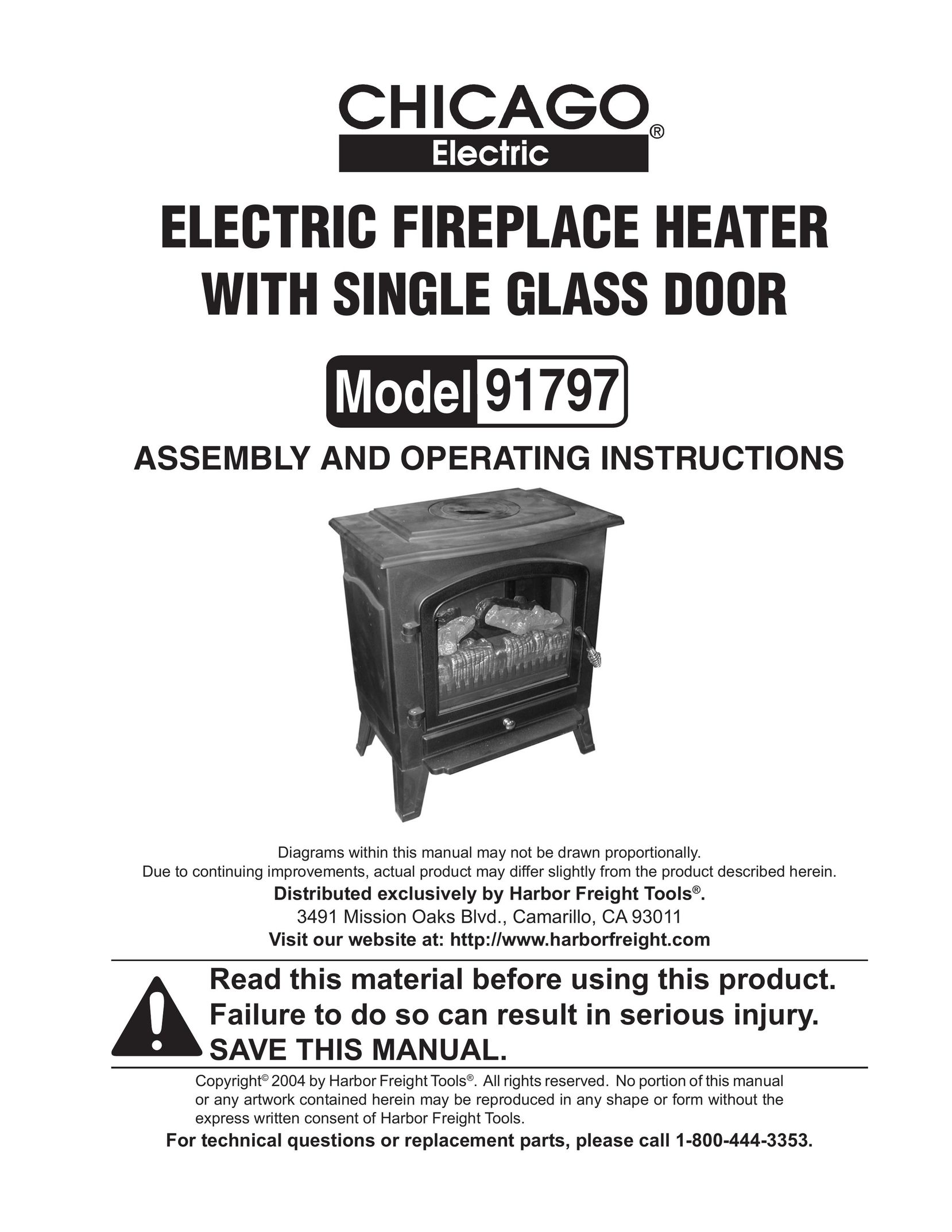 Chicago Electric ELECTRIC FIREPLACE HEATER WITH SINGLE GLASS DOOR Indoor Fireplace User Manual