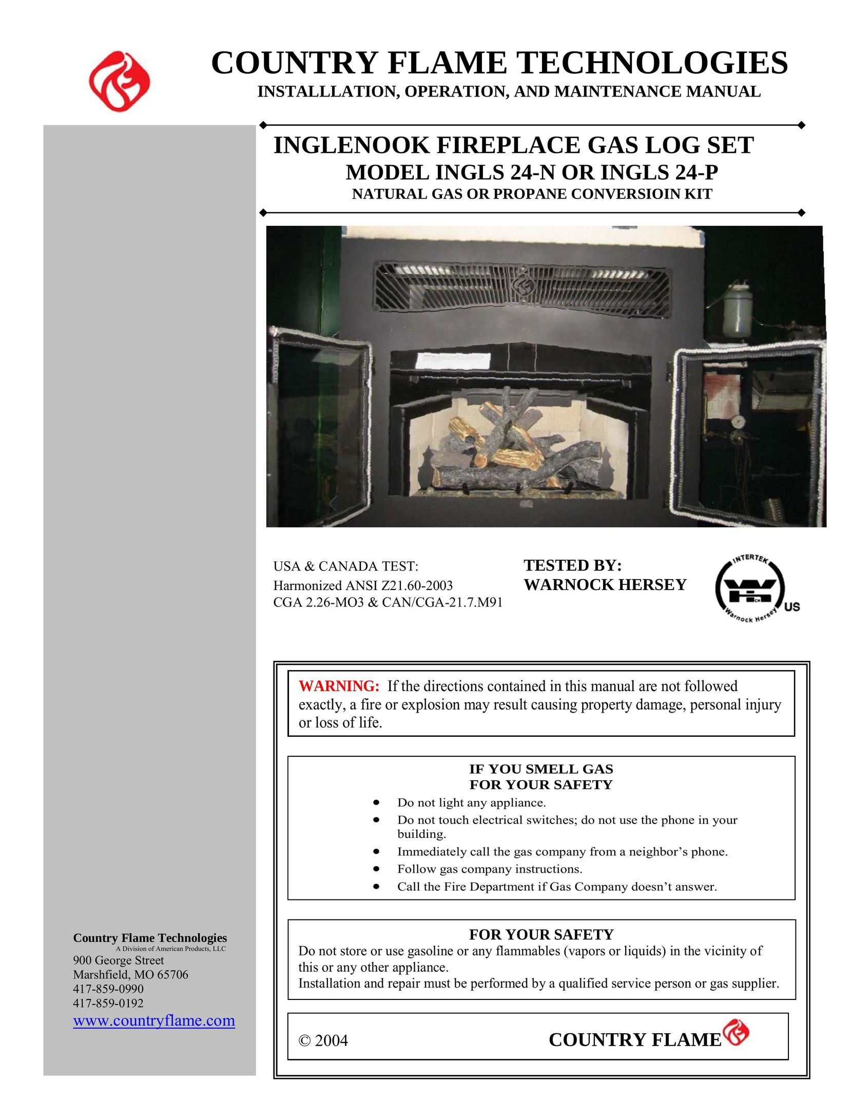 Country Flame INGLS 24-P Indoor Fireplace User Manual