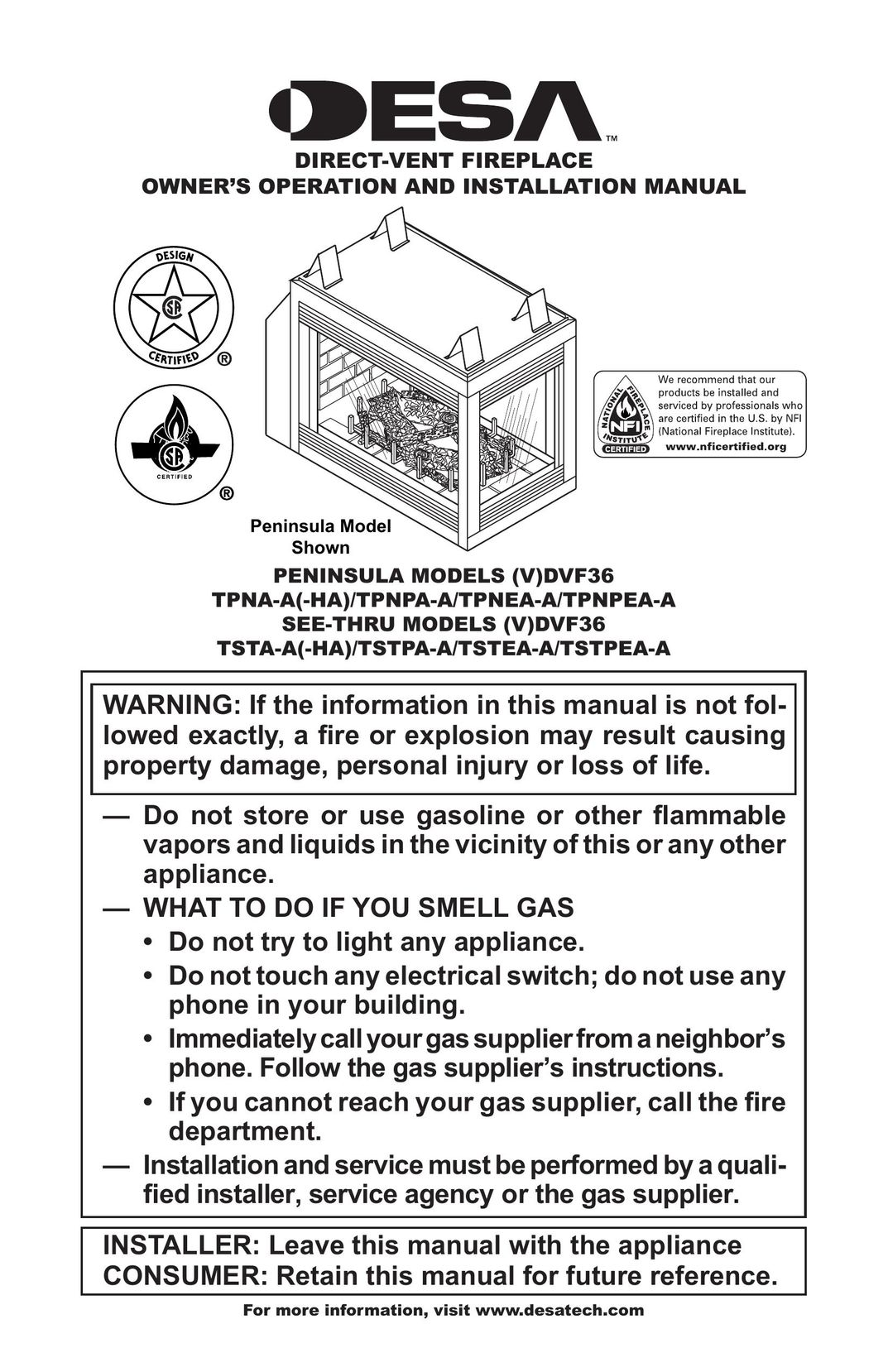 Desa (V)DVF36 Indoor Fireplace User Manual