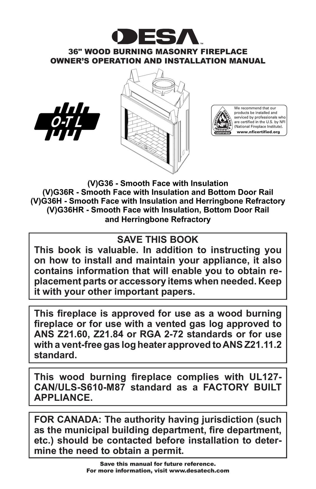 Desa (V)G36H Indoor Fireplace User Manual