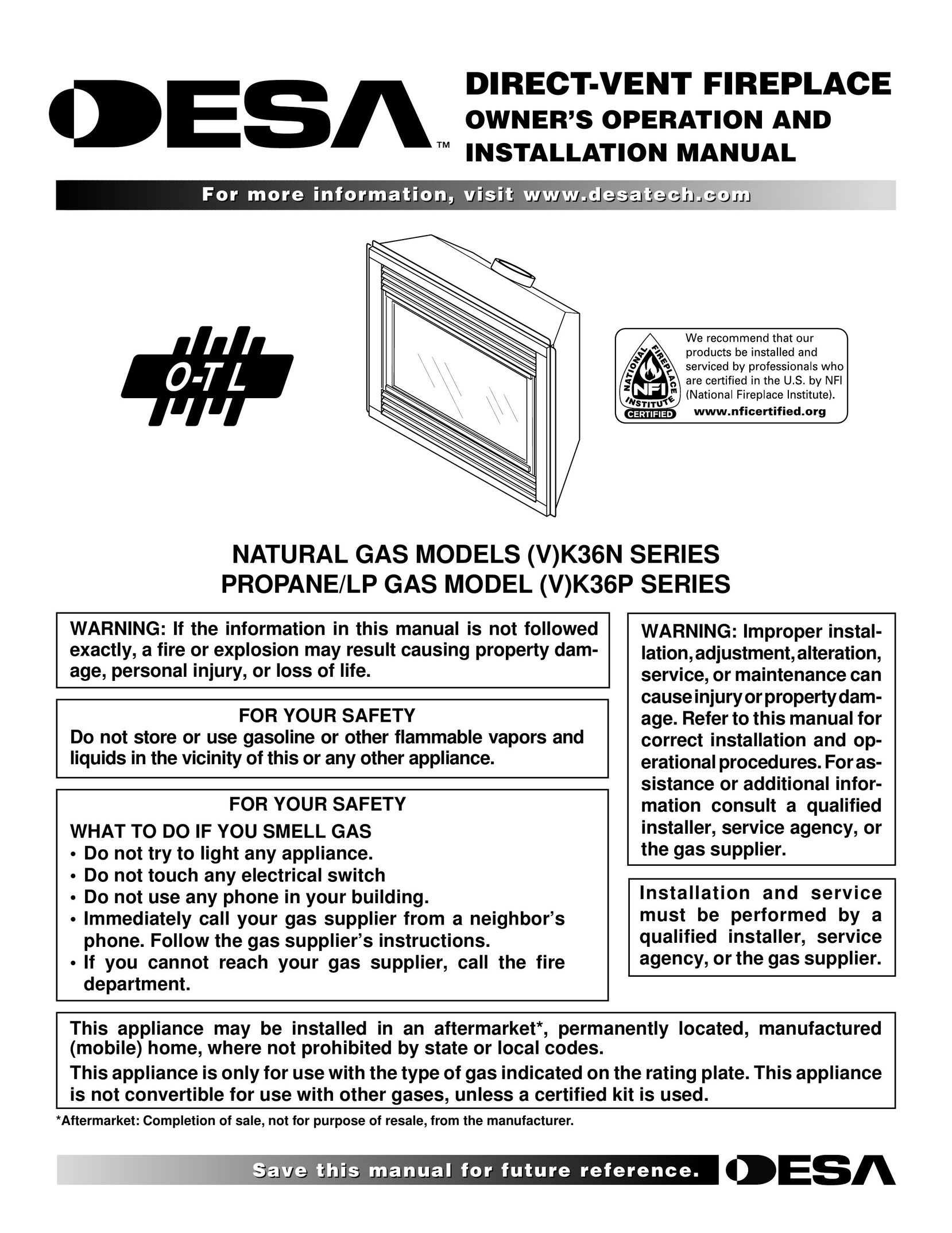 Desa (V)K36P SERIES Indoor Fireplace User Manual