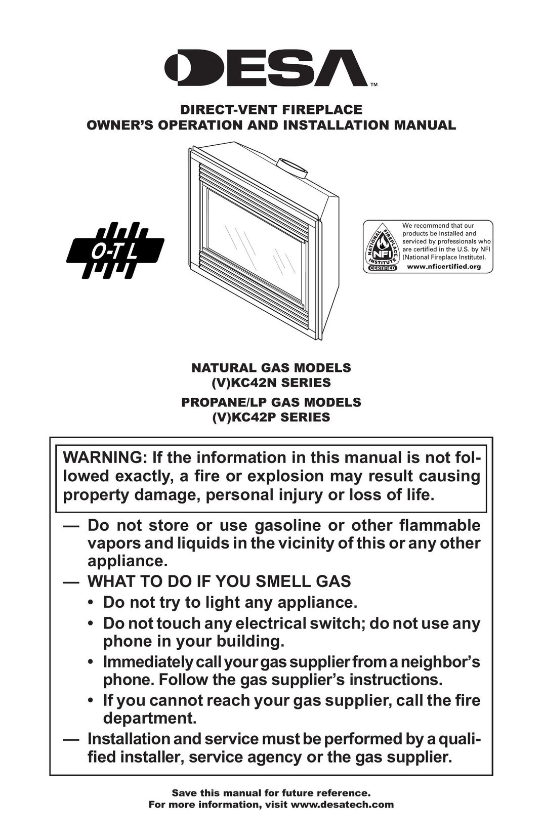 Desa (V)KC42N Series Indoor Fireplace User Manual