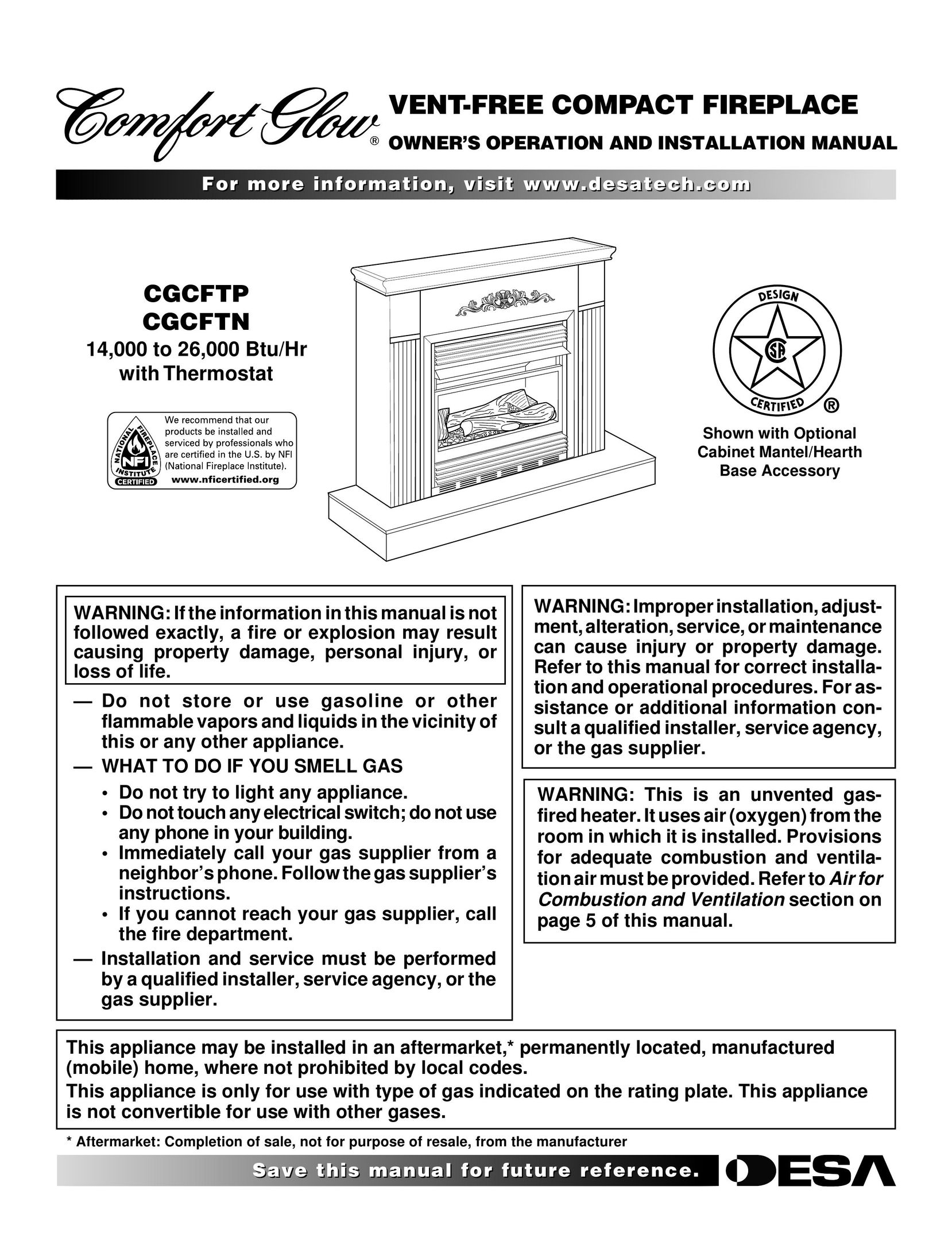 Desa Tech CGCFTP Indoor Fireplace User Manual