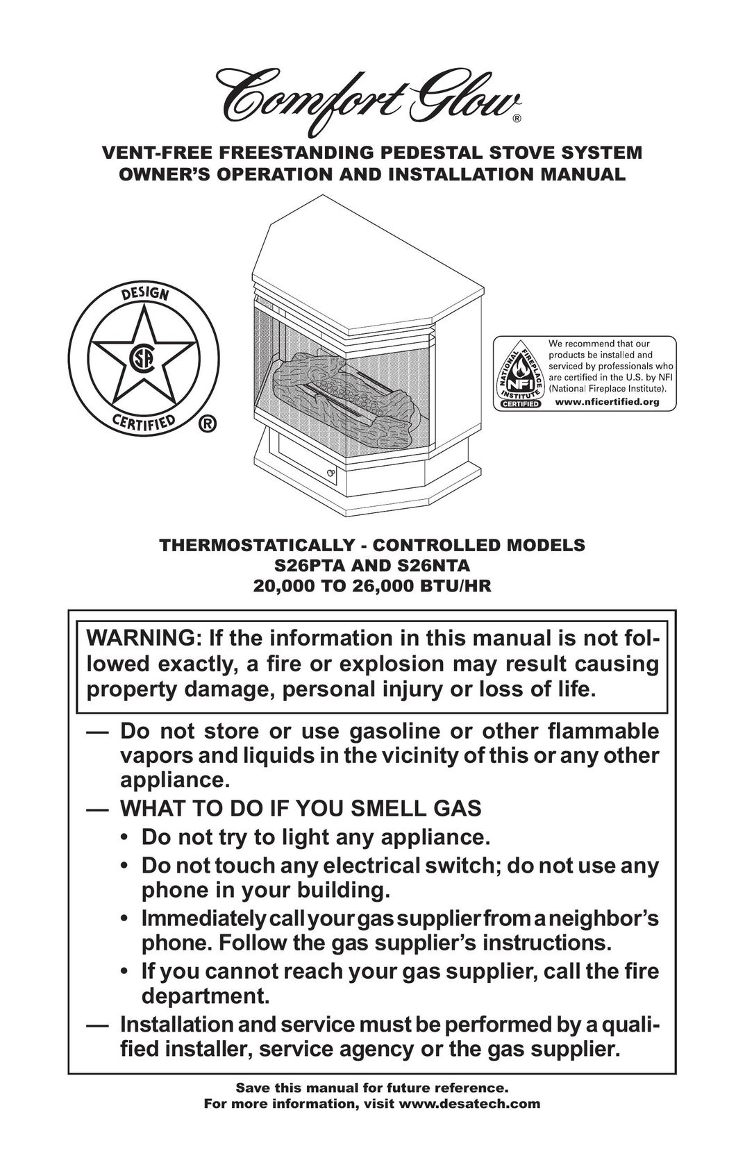 Desa Tech S26NTA Indoor Fireplace User Manual