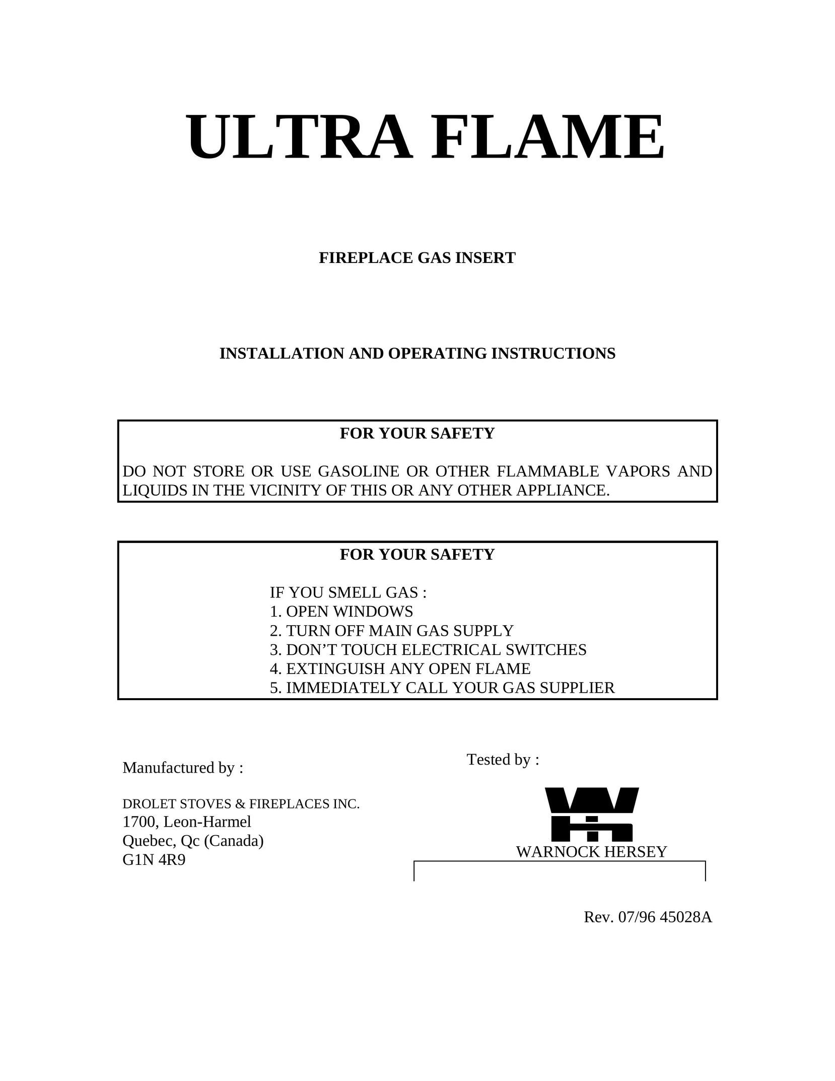 Drolet 36C03U TYPE 139 Indoor Fireplace User Manual