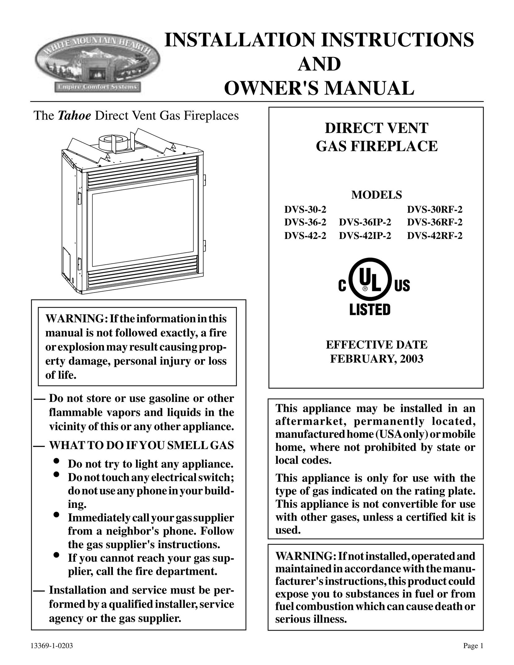 DVS -30-2 Indoor Fireplace User Manual