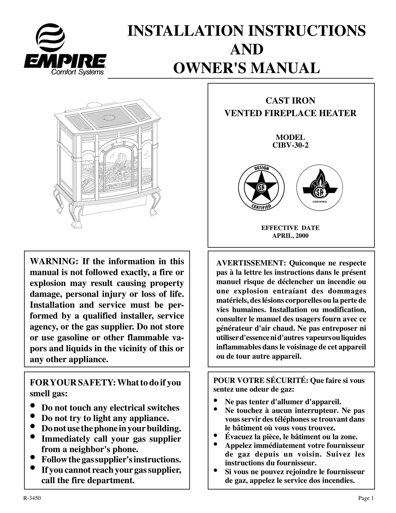 Empire Comfort Systems CIBV-30-2 Indoor Fireplace User Manual