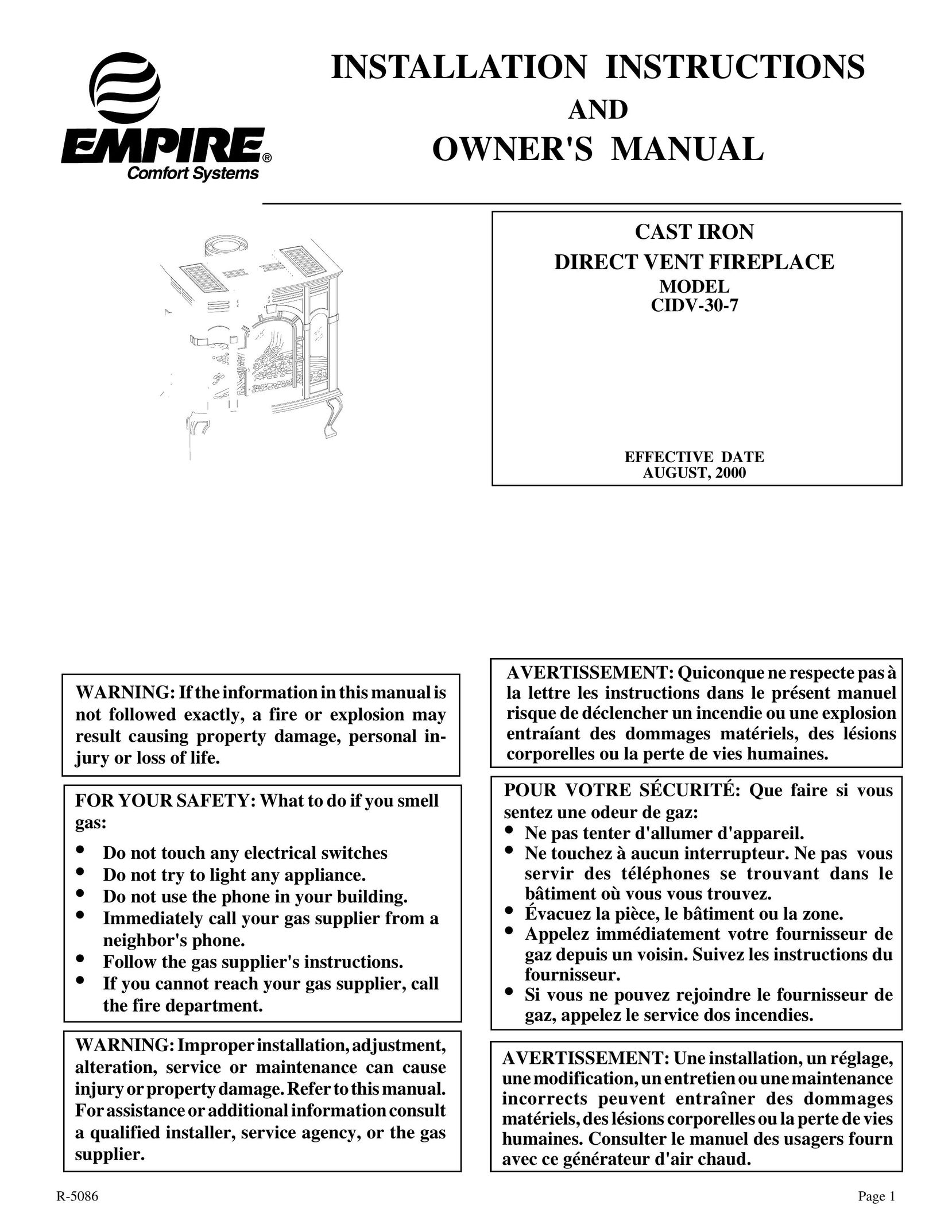 Empire Comfort Systems CIDV-30-7 Indoor Fireplace User Manual