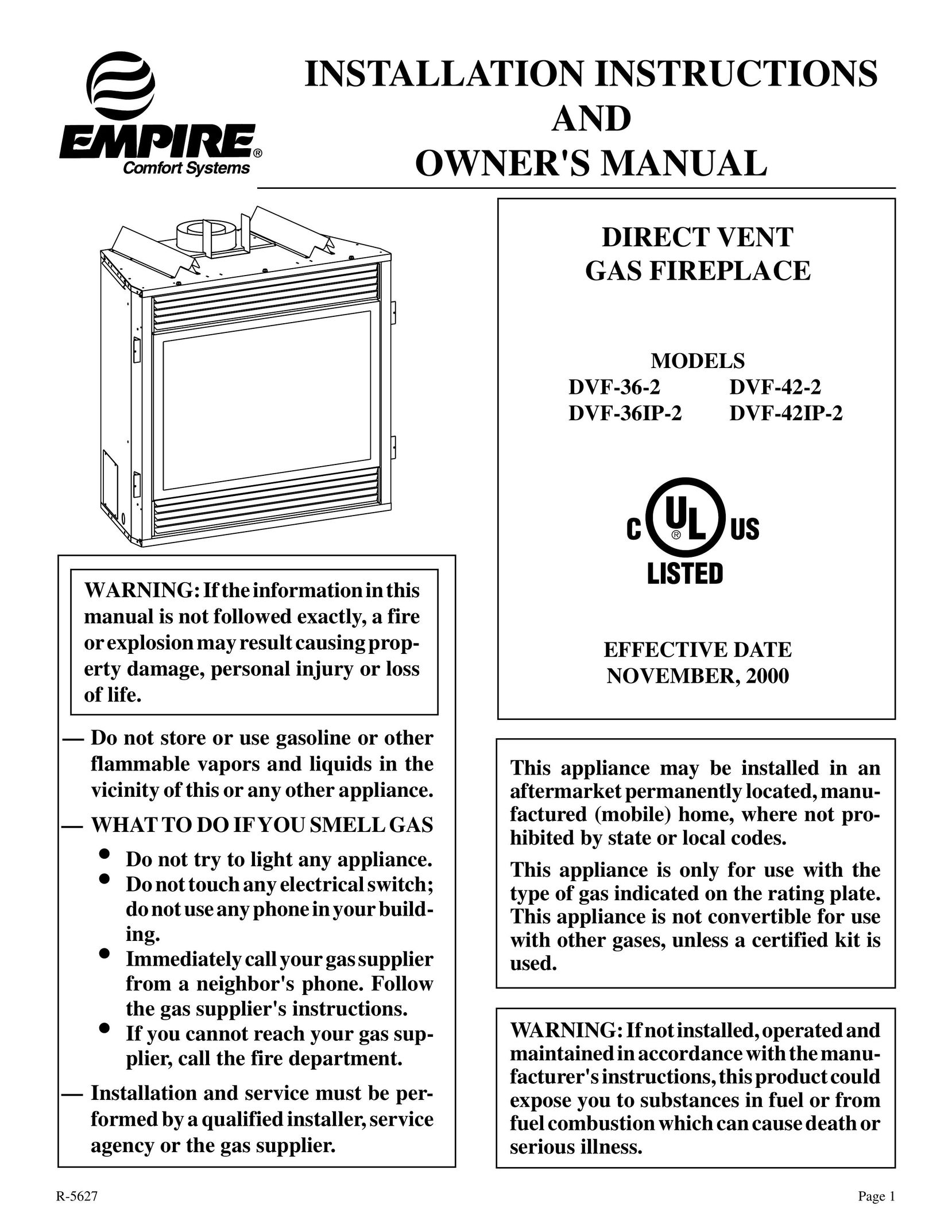 Empire Comfort Systems DVF-36-2 Indoor Fireplace User Manual