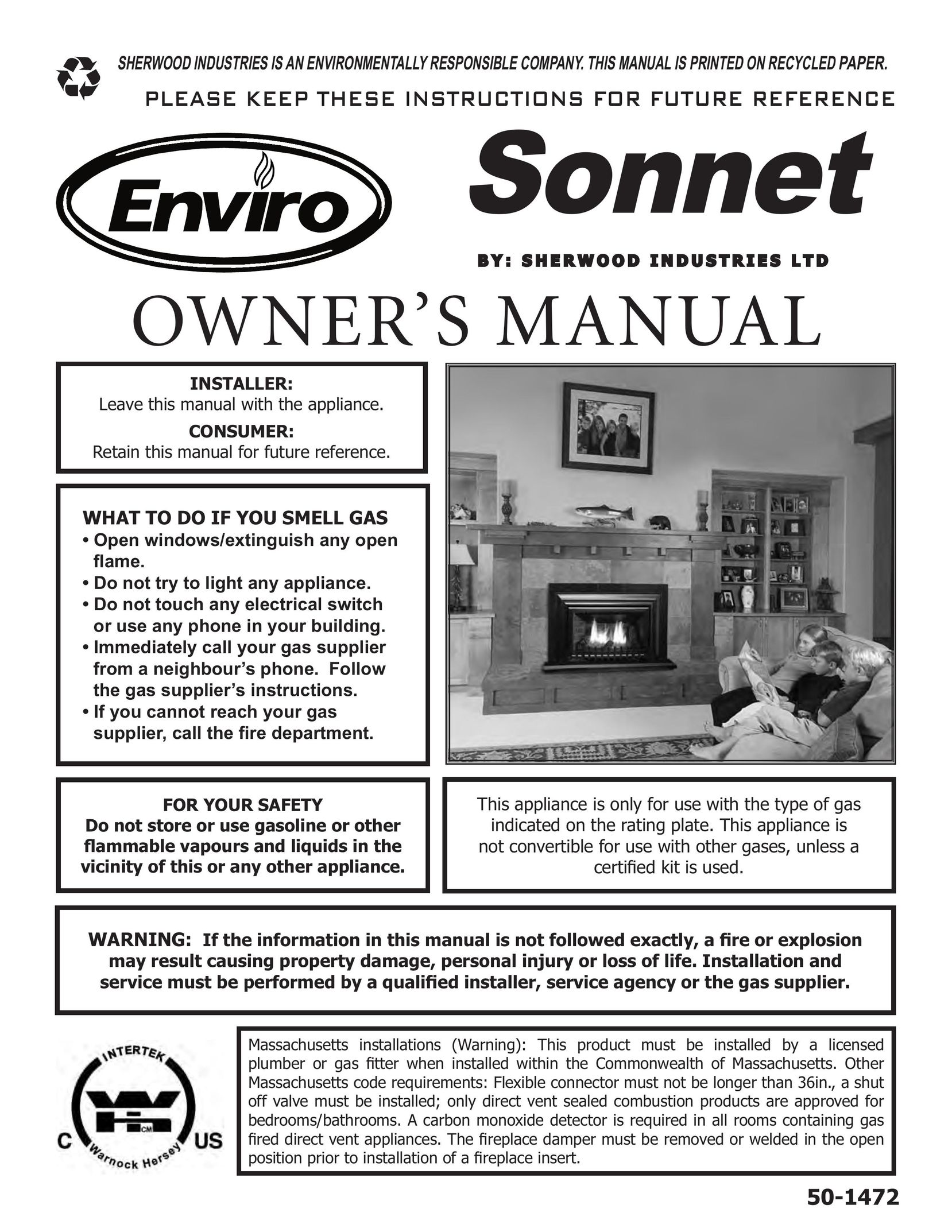 Enviro 50-1472 Indoor Fireplace User Manual