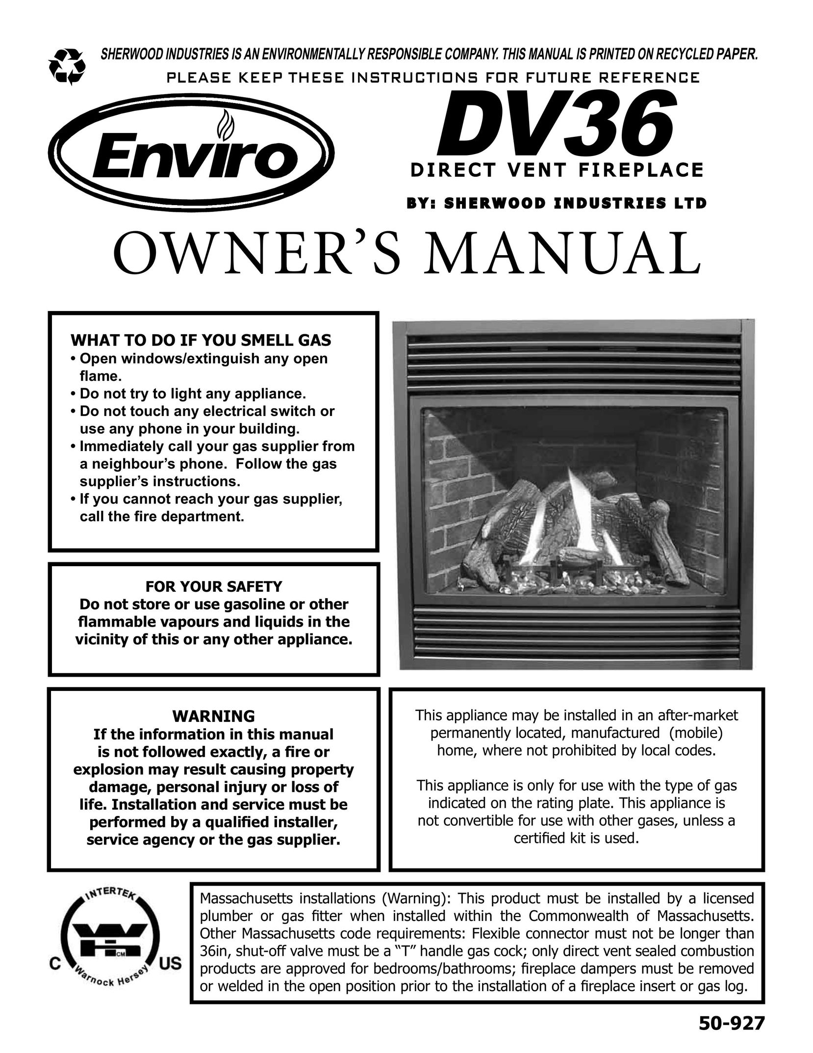 Enviro 50-927 Indoor Fireplace User Manual
