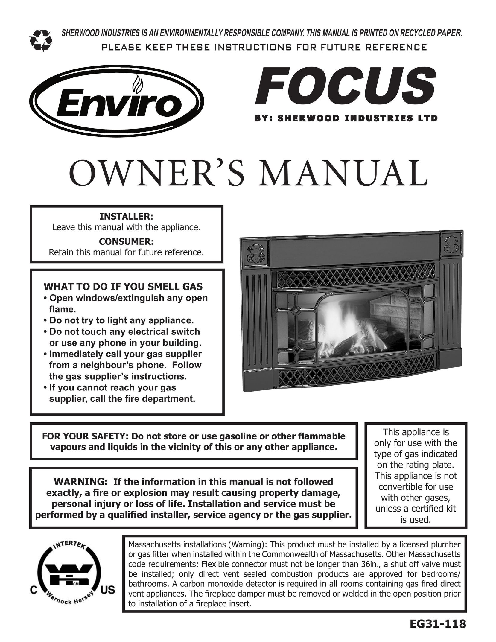 Enviro C-11288 Indoor Fireplace User Manual