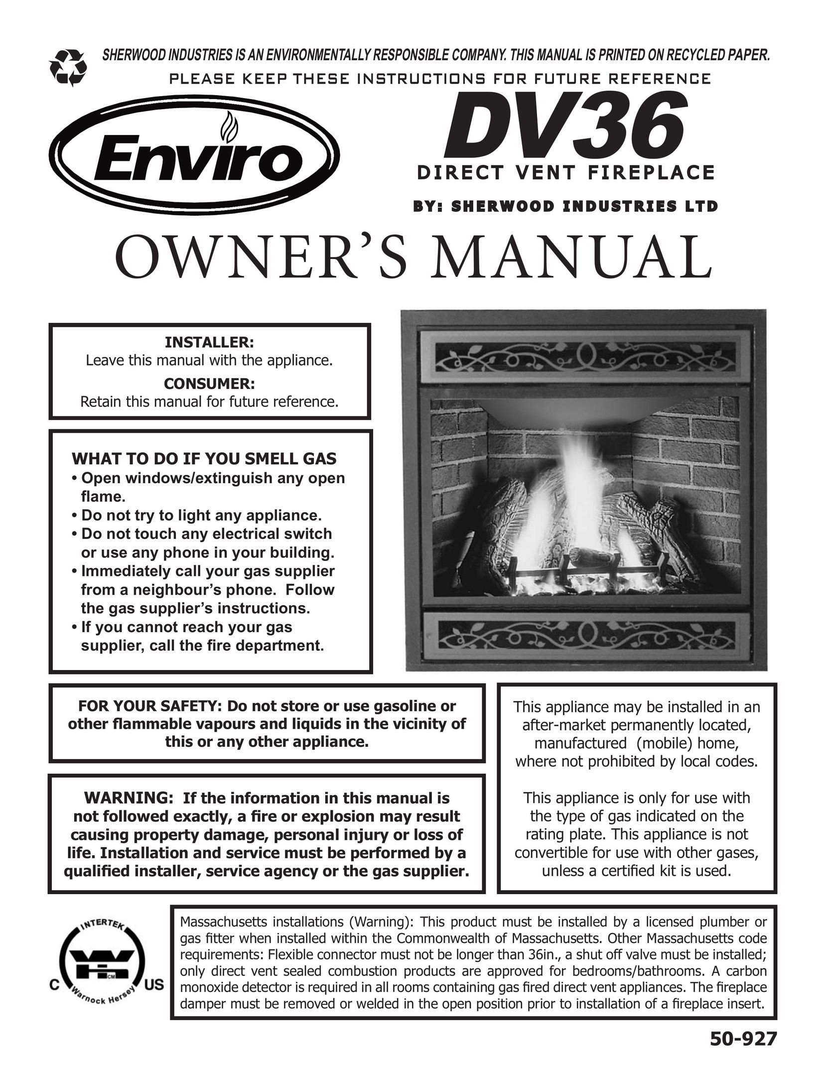 Enviro DV36 Indoor Fireplace User Manual