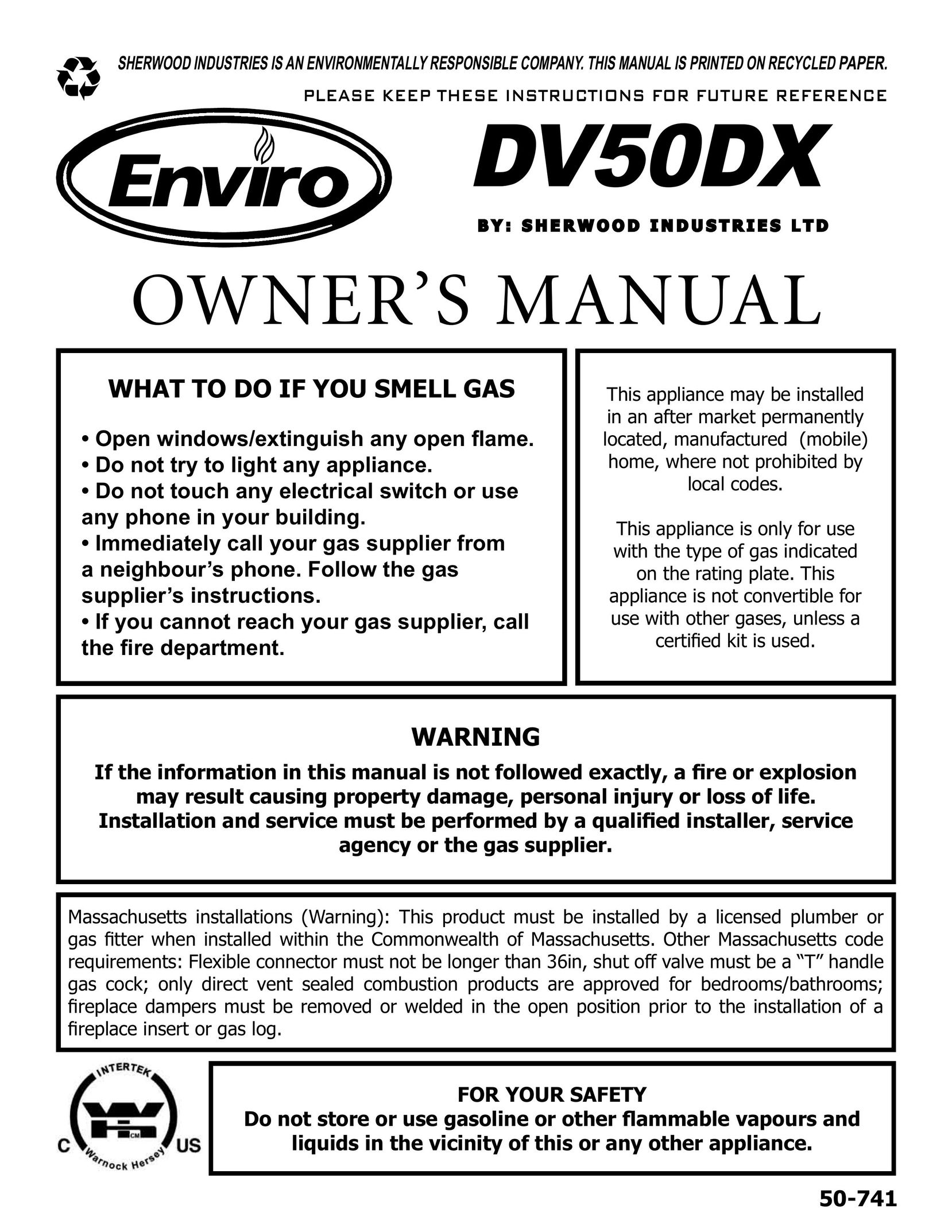 Enviro DV50DX Indoor Fireplace User Manual