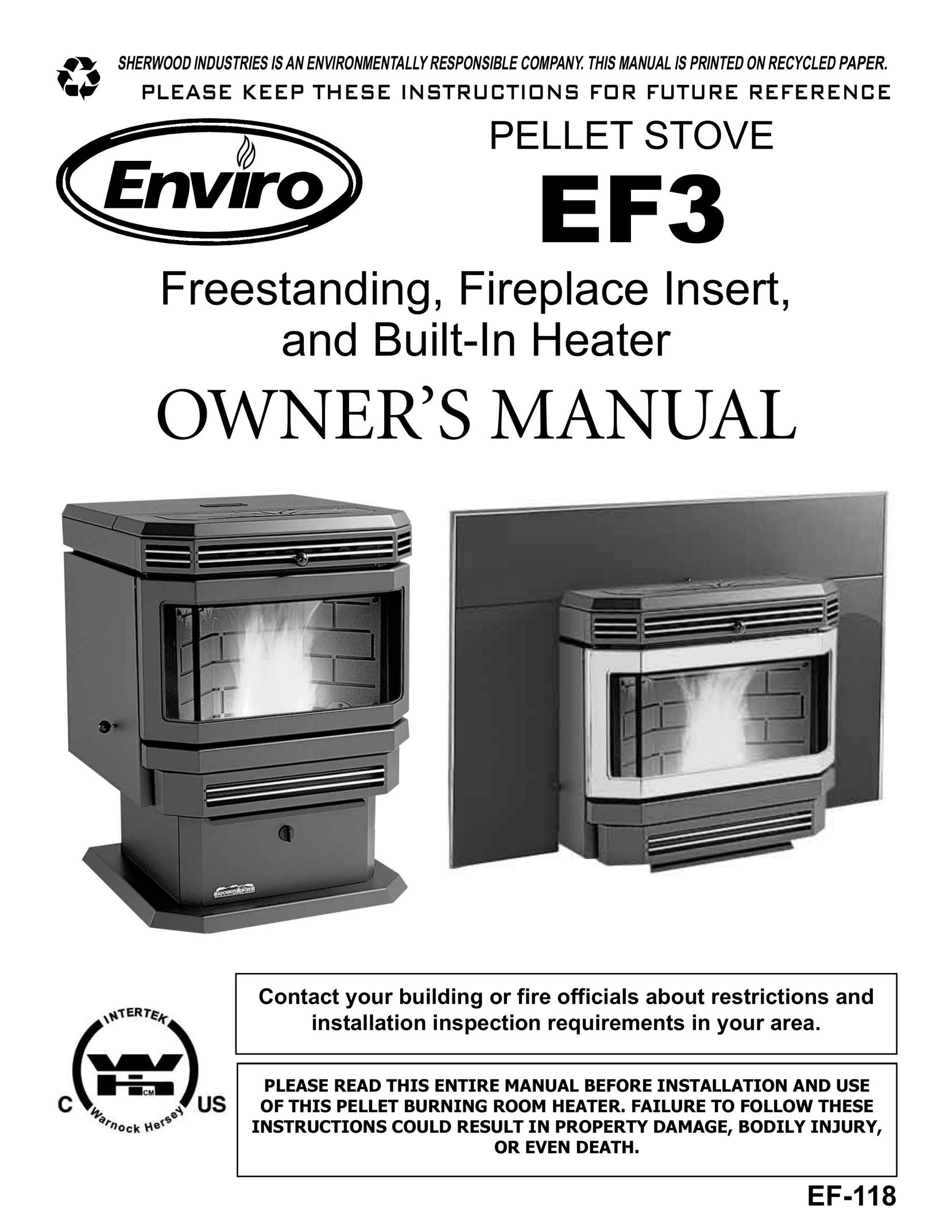 Enviro EF3 Indoor Fireplace User Manual