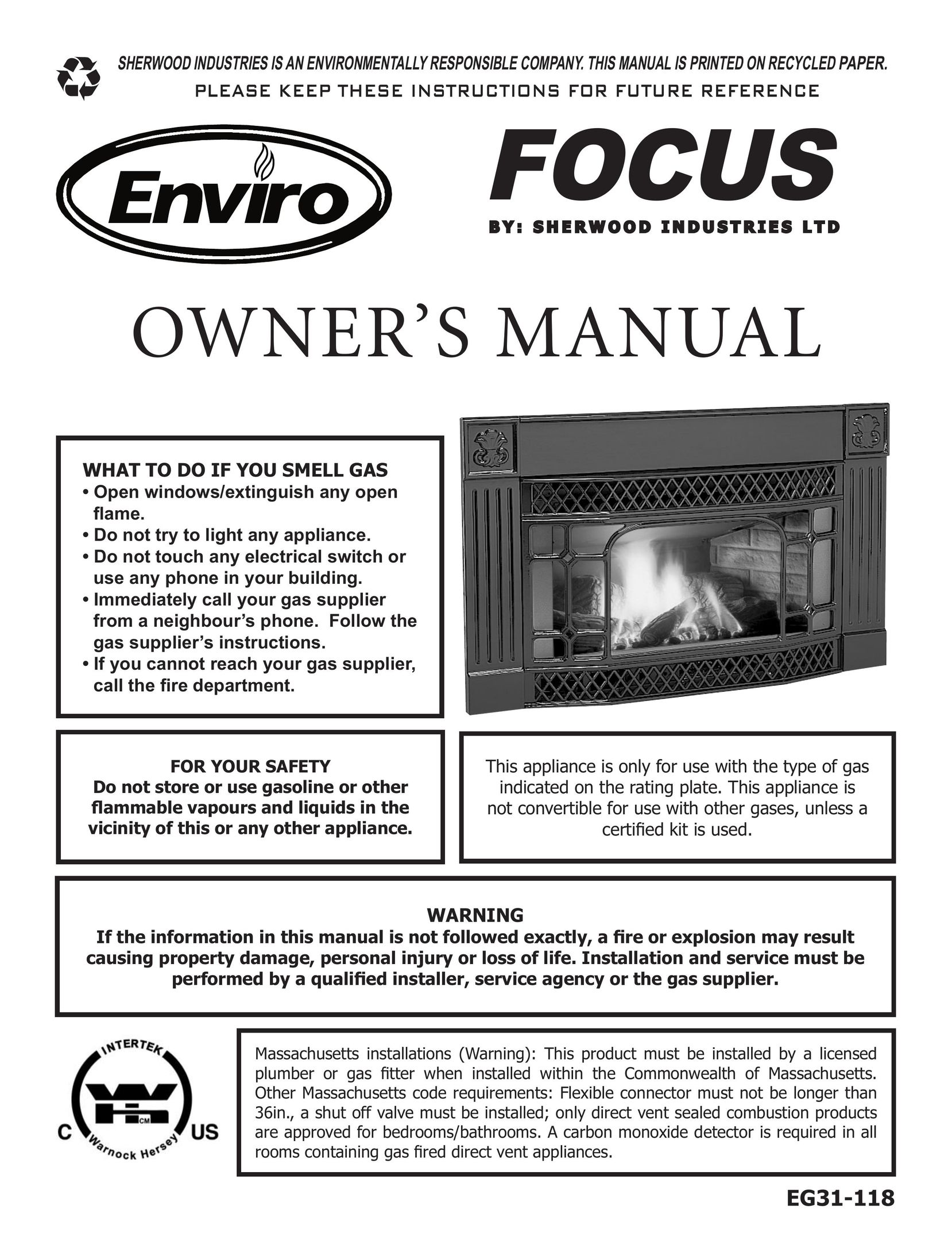 Enviro EG31-118 Indoor Fireplace User Manual